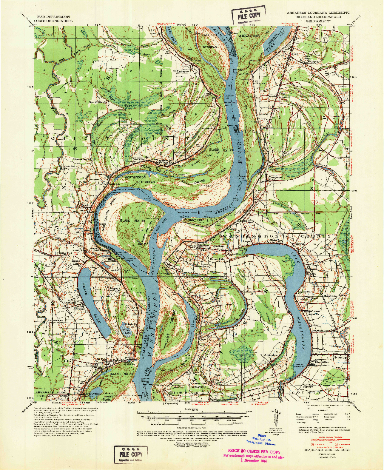 USGS 1:62500-SCALE QUADRANGLE FOR READLAND, AR 1939