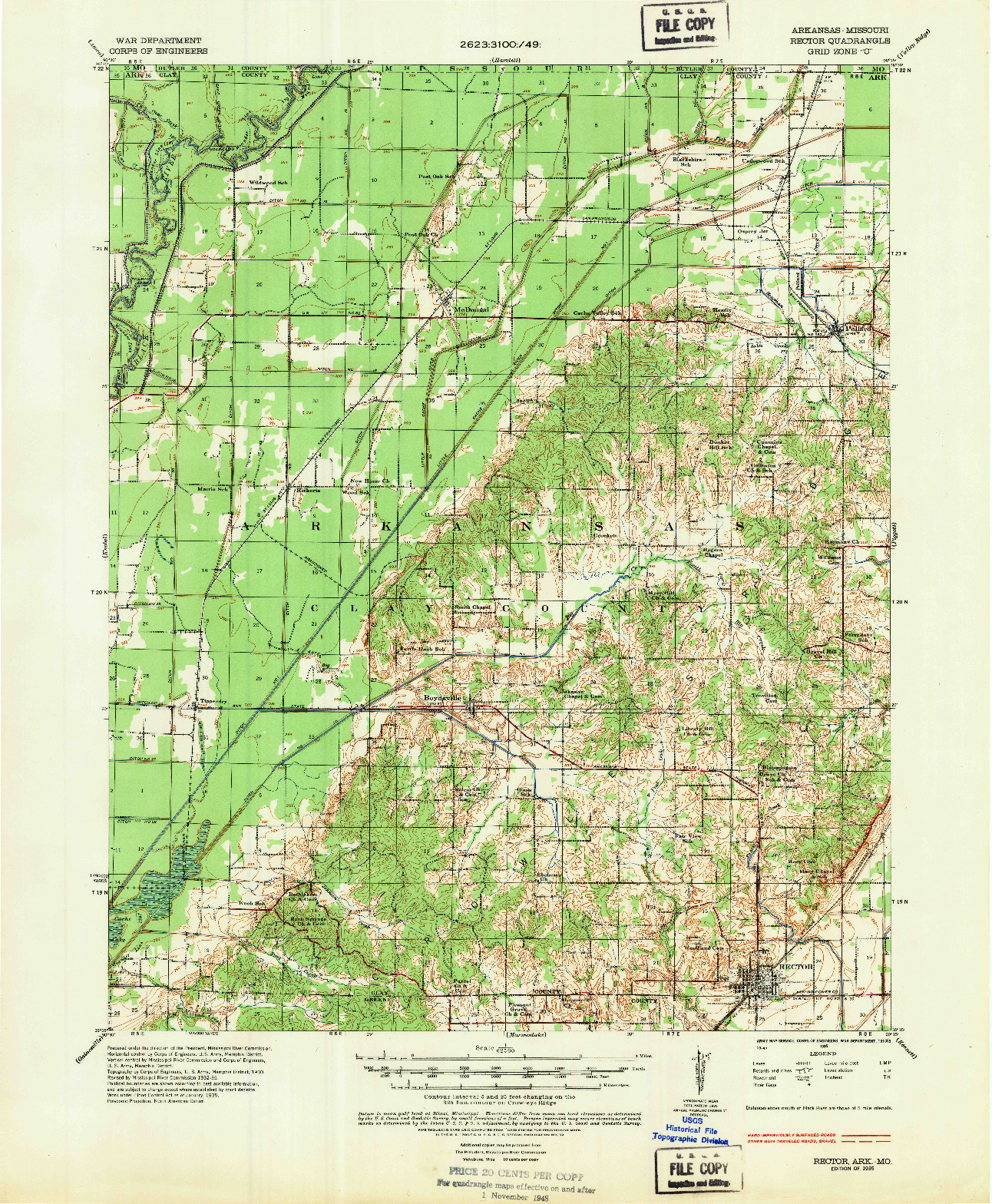 USGS 1:62500-SCALE QUADRANGLE FOR RECTOR, AR 1935