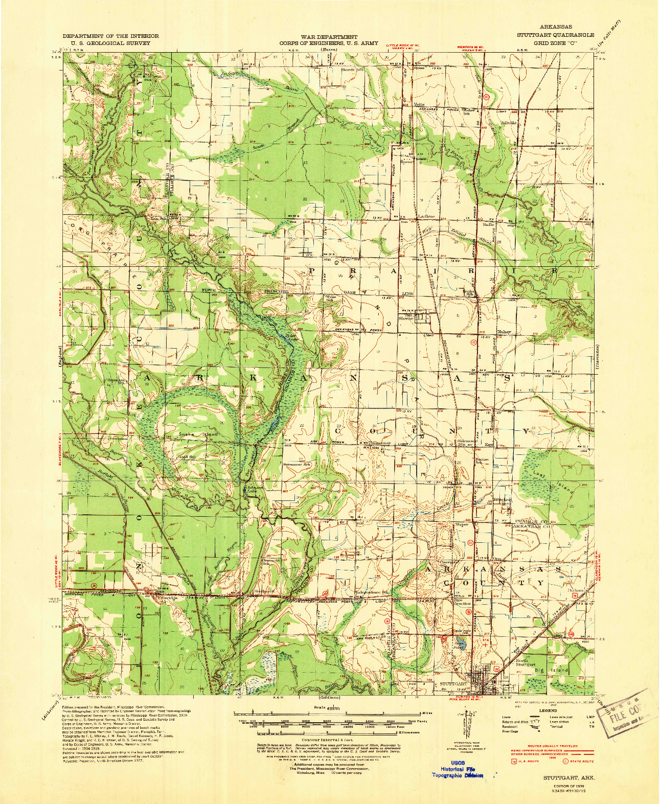 USGS 1:62500-SCALE QUADRANGLE FOR STUTTGART, AR 1939