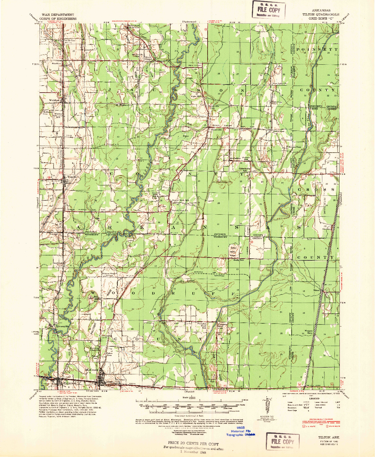 USGS 1:62500-SCALE QUADRANGLE FOR TILTON, AR 1940
