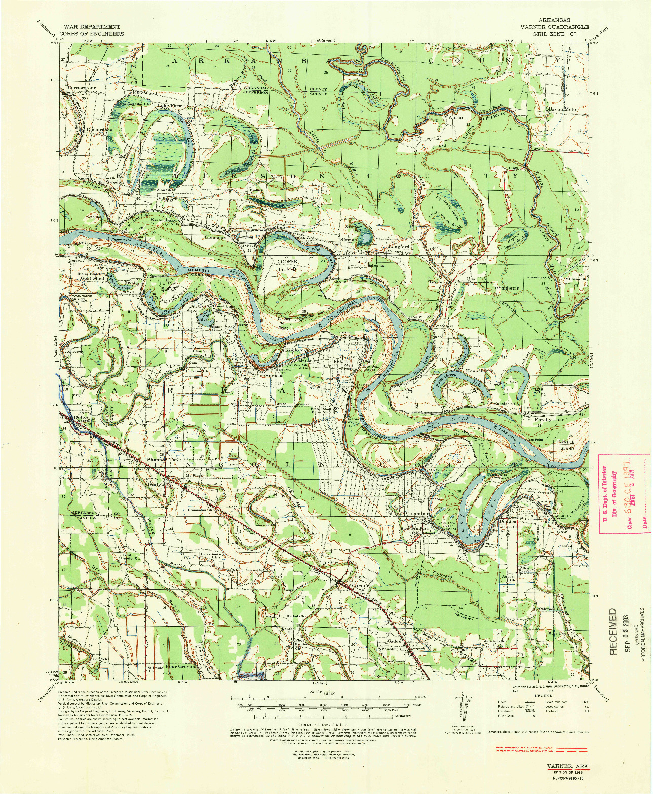 USGS 1:62500-SCALE QUADRANGLE FOR VARNER, AR 1935