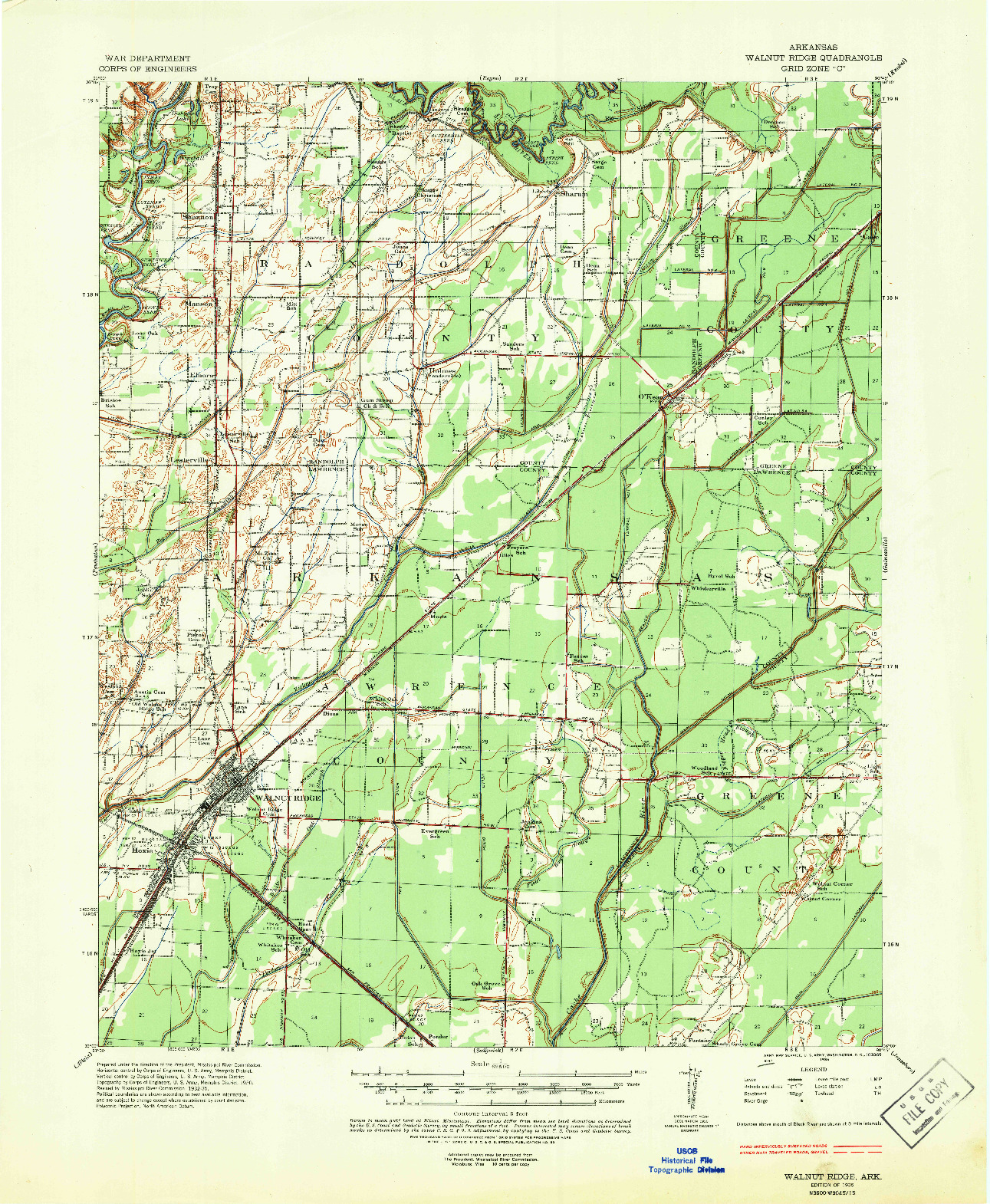 USGS 1:62500-SCALE QUADRANGLE FOR WALNUT RIDGE, AR 1935