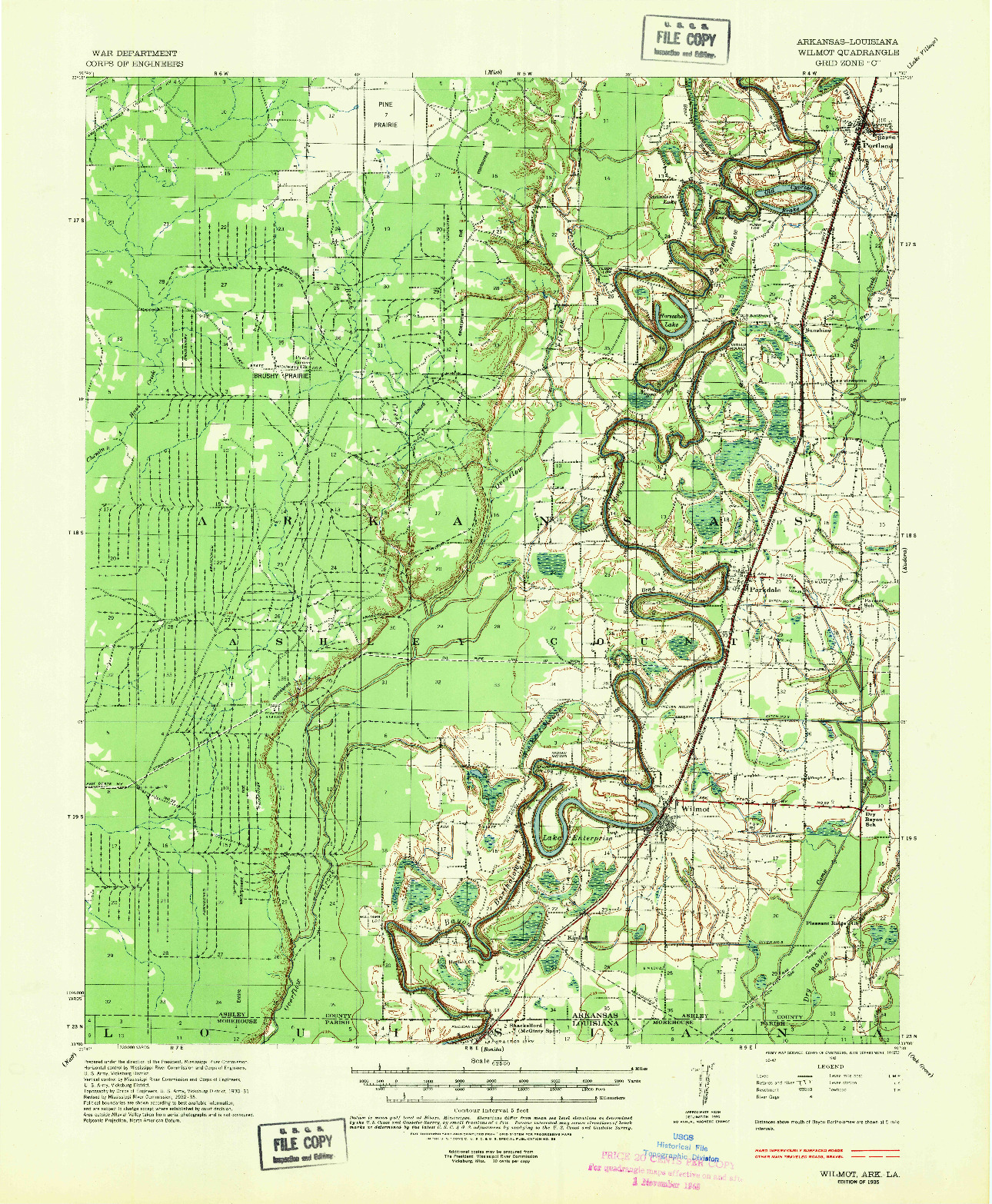 USGS 1:62500-SCALE QUADRANGLE FOR WILMOT, AR 1935