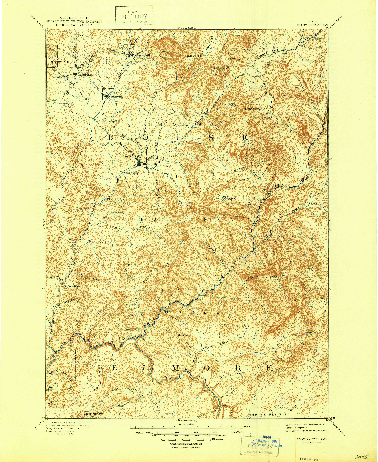 USGS 1:125000-SCALE QUADRANGLE FOR IDAHO CITY, ID 1894