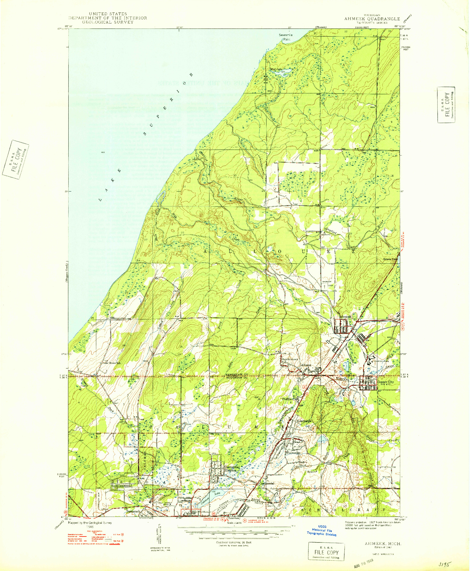 USGS 1:24000-SCALE QUADRANGLE FOR AHMEEK, MI 1947