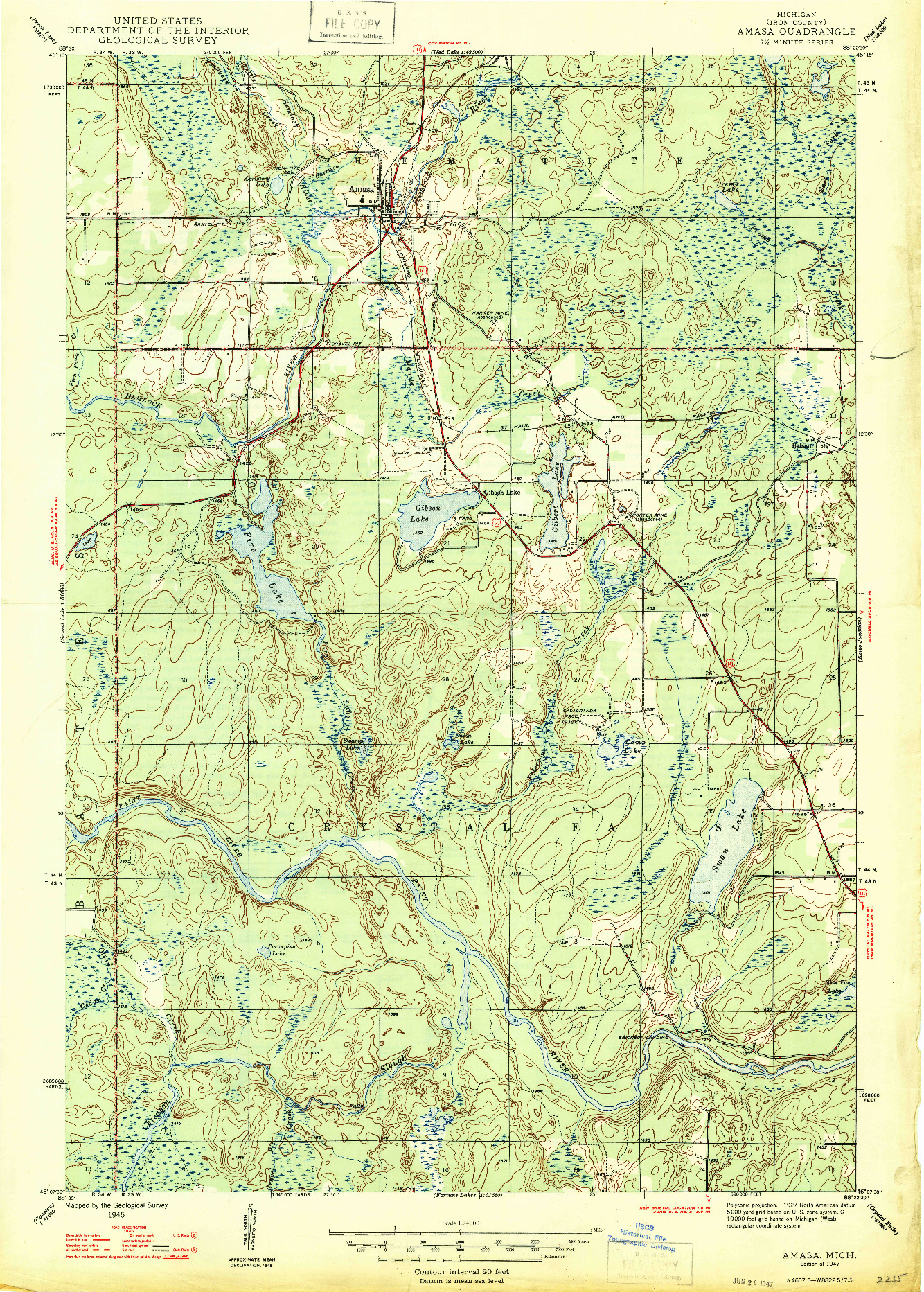 USGS 1:24000-SCALE QUADRANGLE FOR AMASA, MI 1947