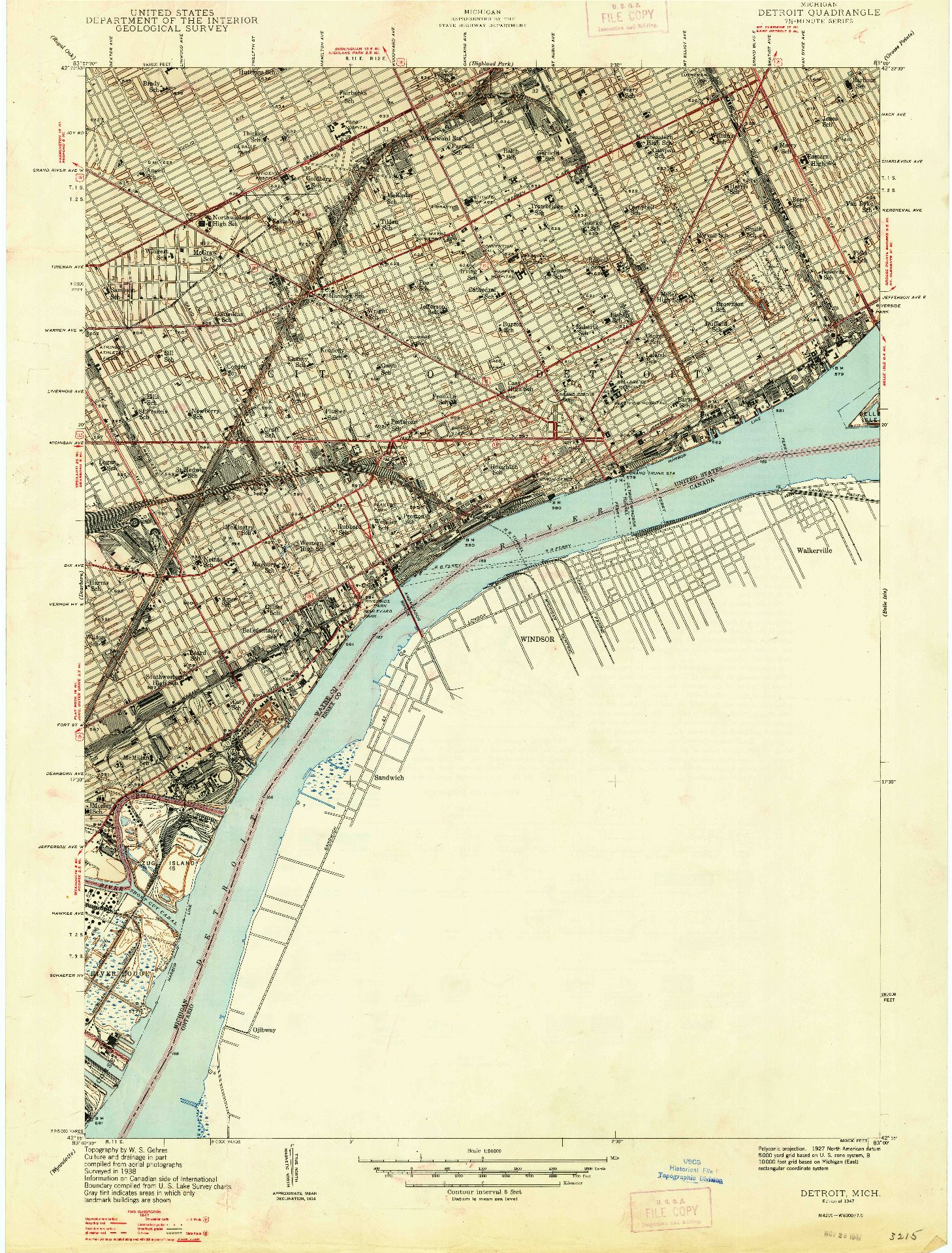 USGS 1:24000-SCALE QUADRANGLE FOR DETROIT, MI 1947