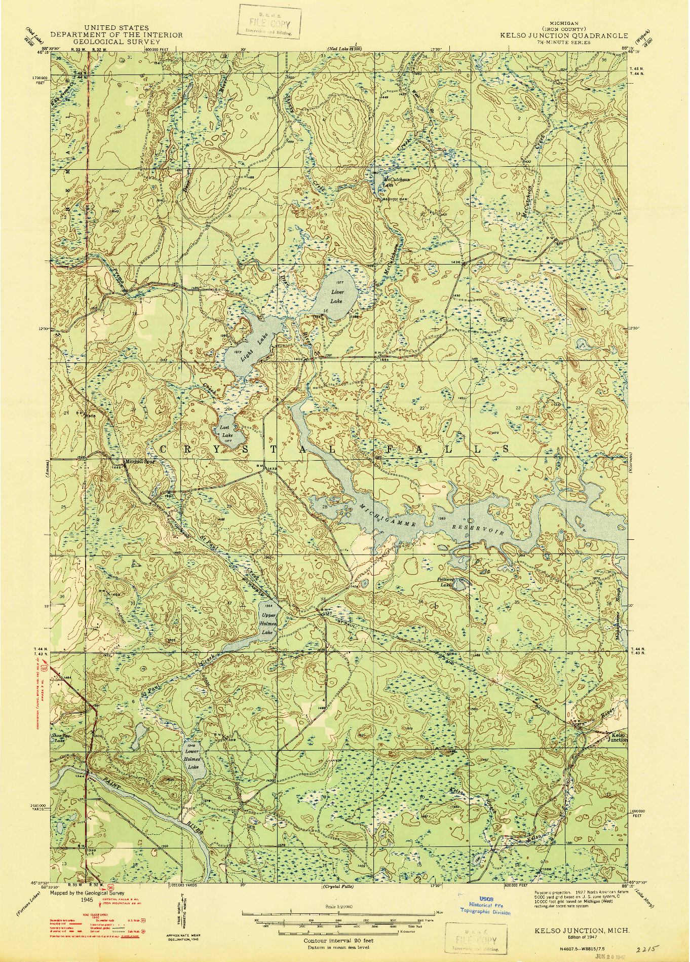 USGS 1:24000-SCALE QUADRANGLE FOR KELSO JUNCTION, MI 1947