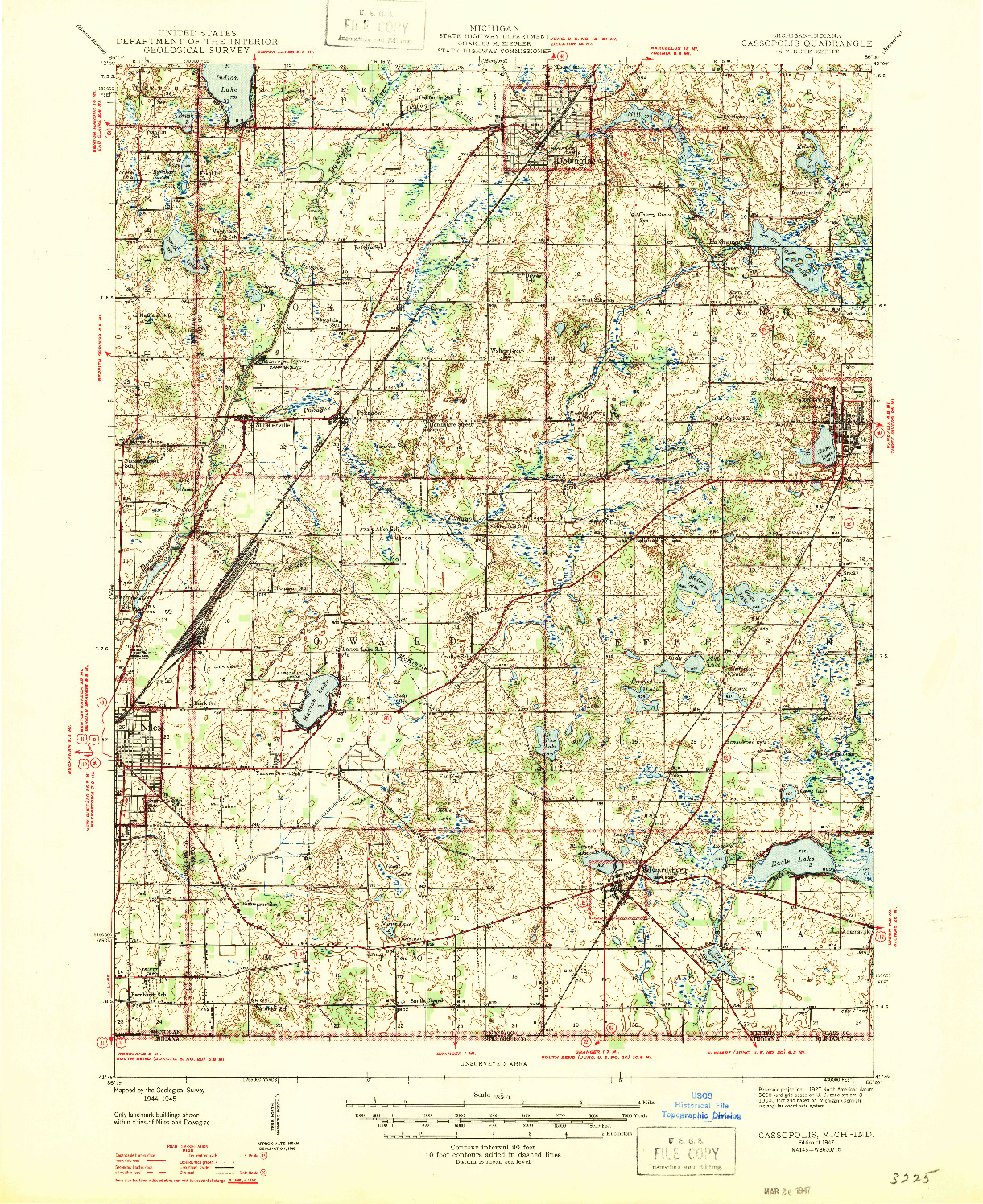 USGS 1:62500-SCALE QUADRANGLE FOR CASSOPOLIS, MI 1947