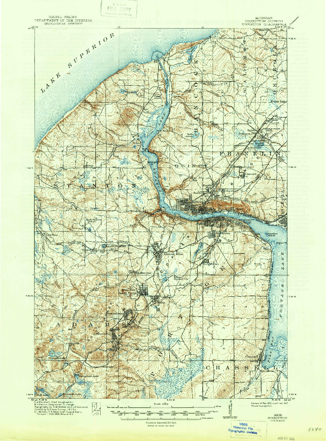 USGS 1:62500-SCALE QUADRANGLE FOR HOUGHTON, MI 1915