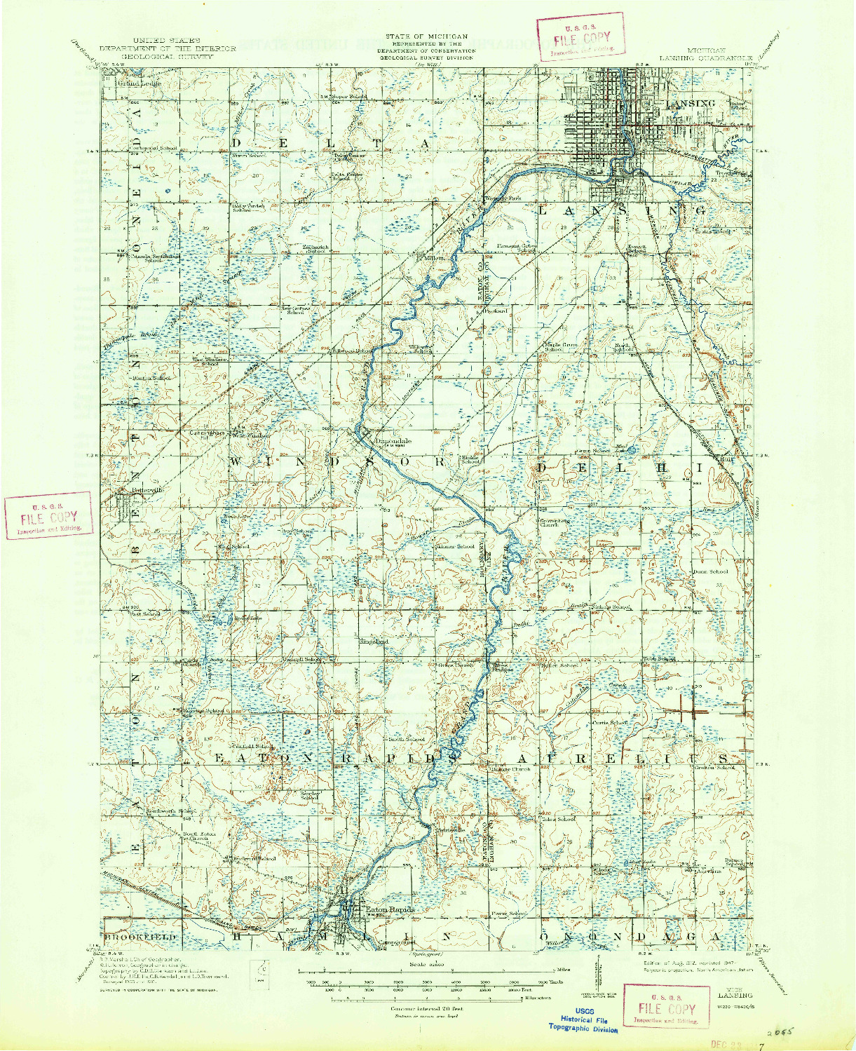 USGS 1:62500-SCALE QUADRANGLE FOR LANSING, MI 1912