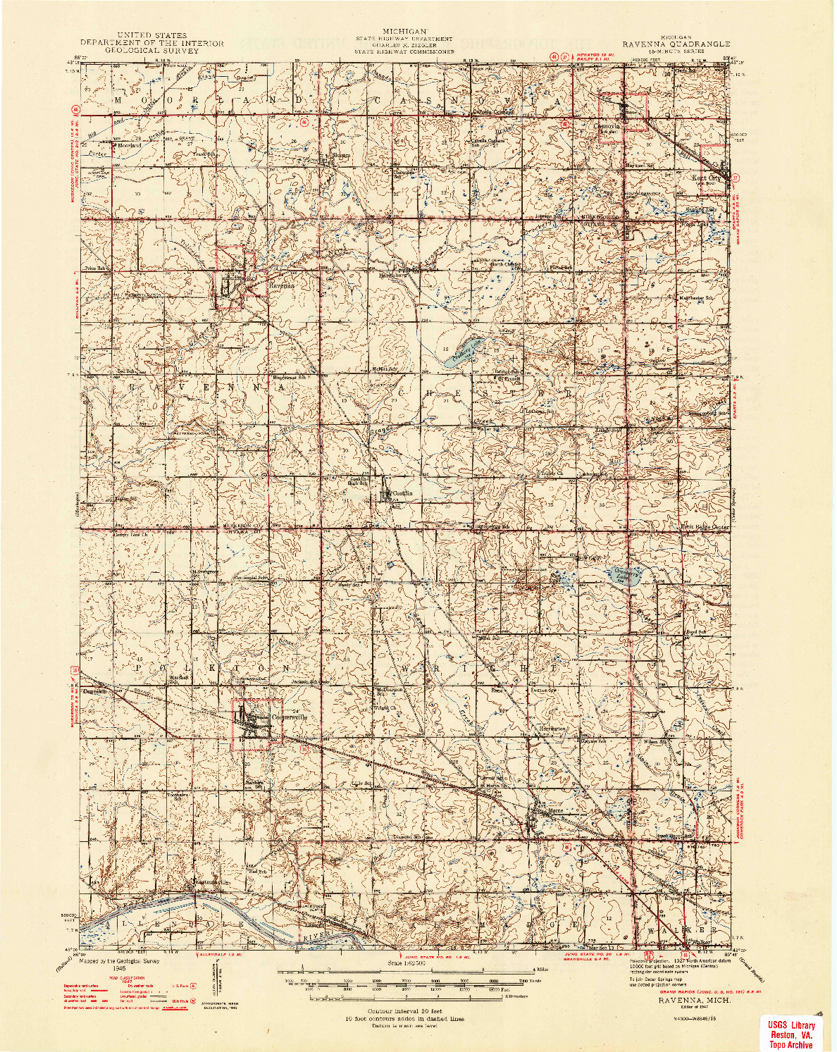 USGS 1:62500-SCALE QUADRANGLE FOR RAVENNA, MI 1945