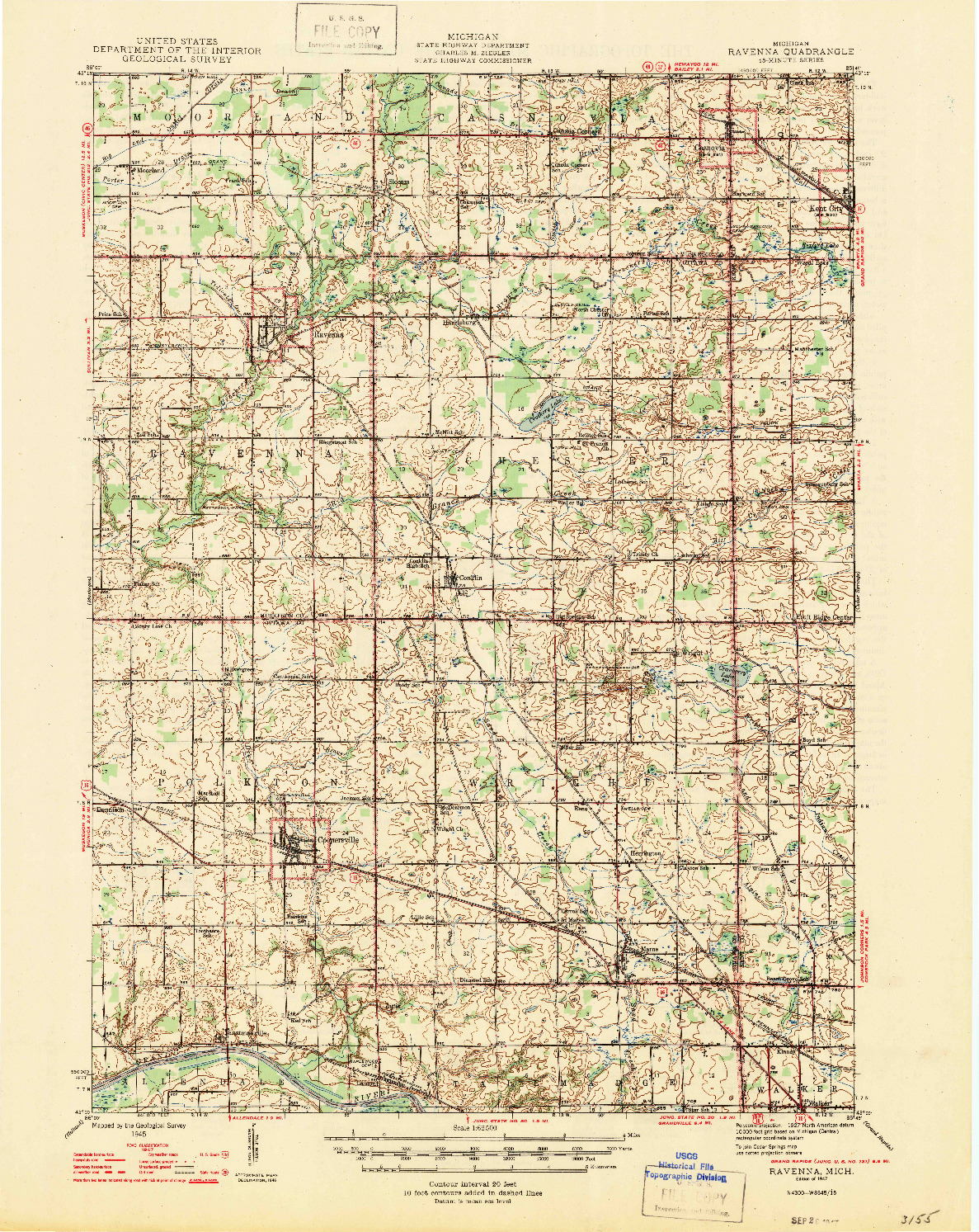 USGS 1:62500-SCALE QUADRANGLE FOR RAVENNA, MI 1945