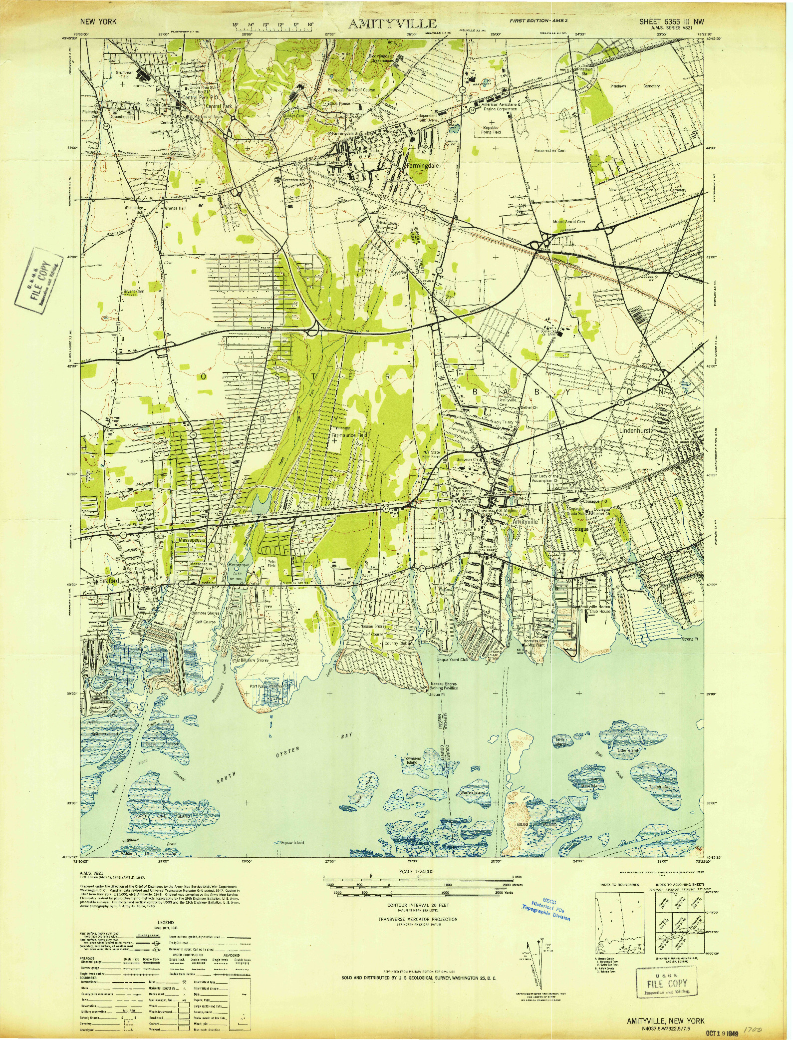 USGS 1:24000-SCALE QUADRANGLE FOR AMITYVILLE, NY 1947
