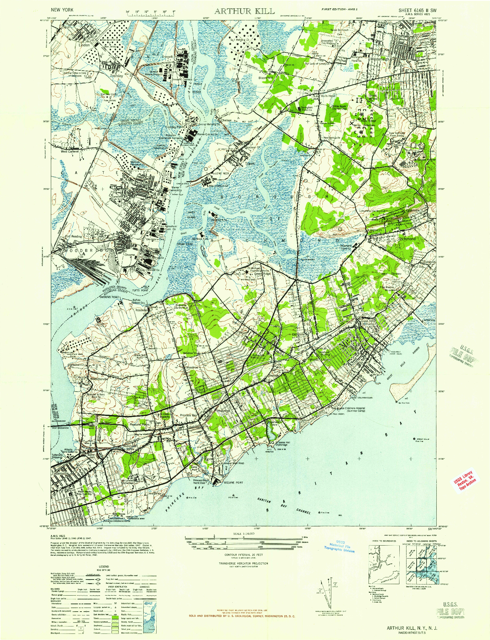 USGS 1:24000-SCALE QUADRANGLE FOR ARTHUR KILL, NY 1947