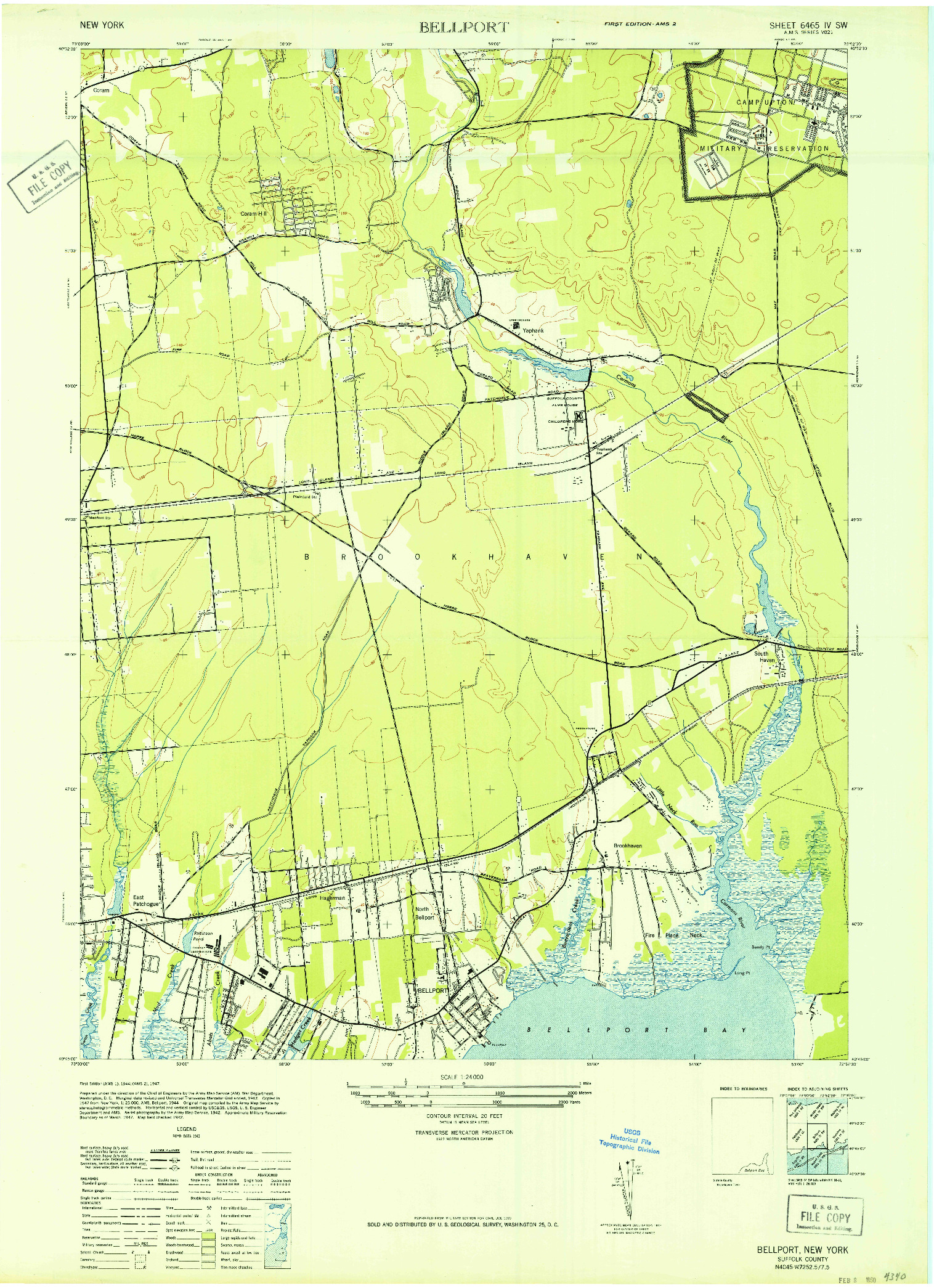 USGS 1:24000-SCALE QUADRANGLE FOR BELLPORT, NY 1947