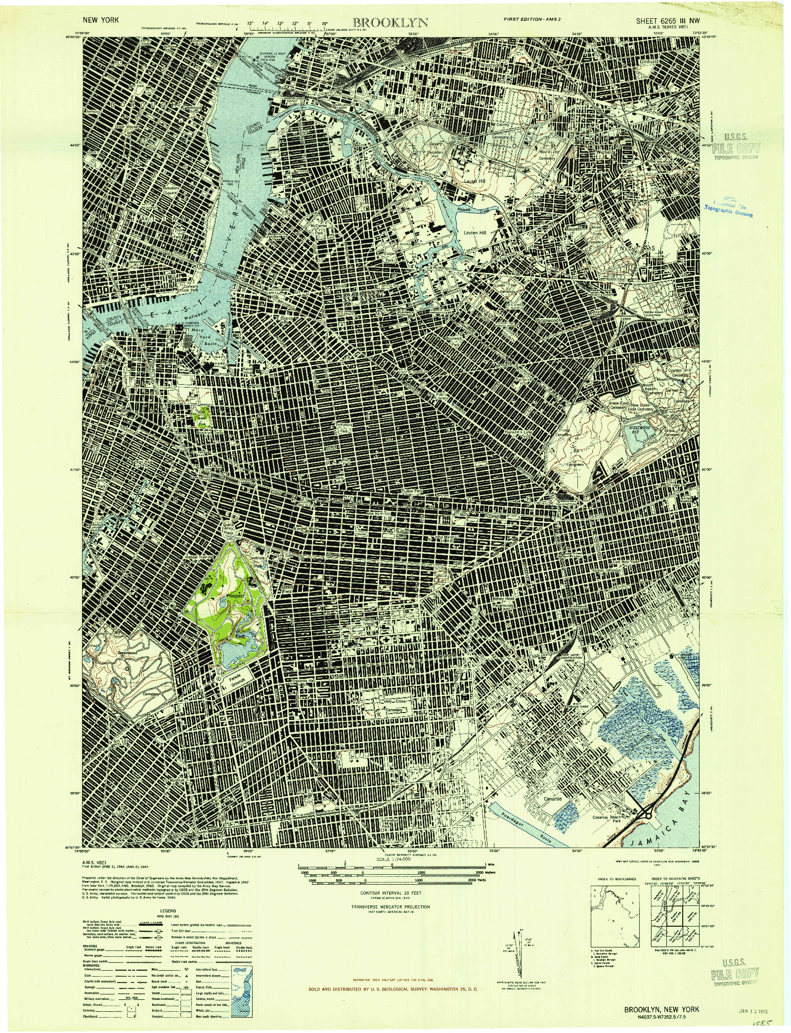 USGS 1:24000-SCALE QUADRANGLE FOR BROOKLYN, NY 1947