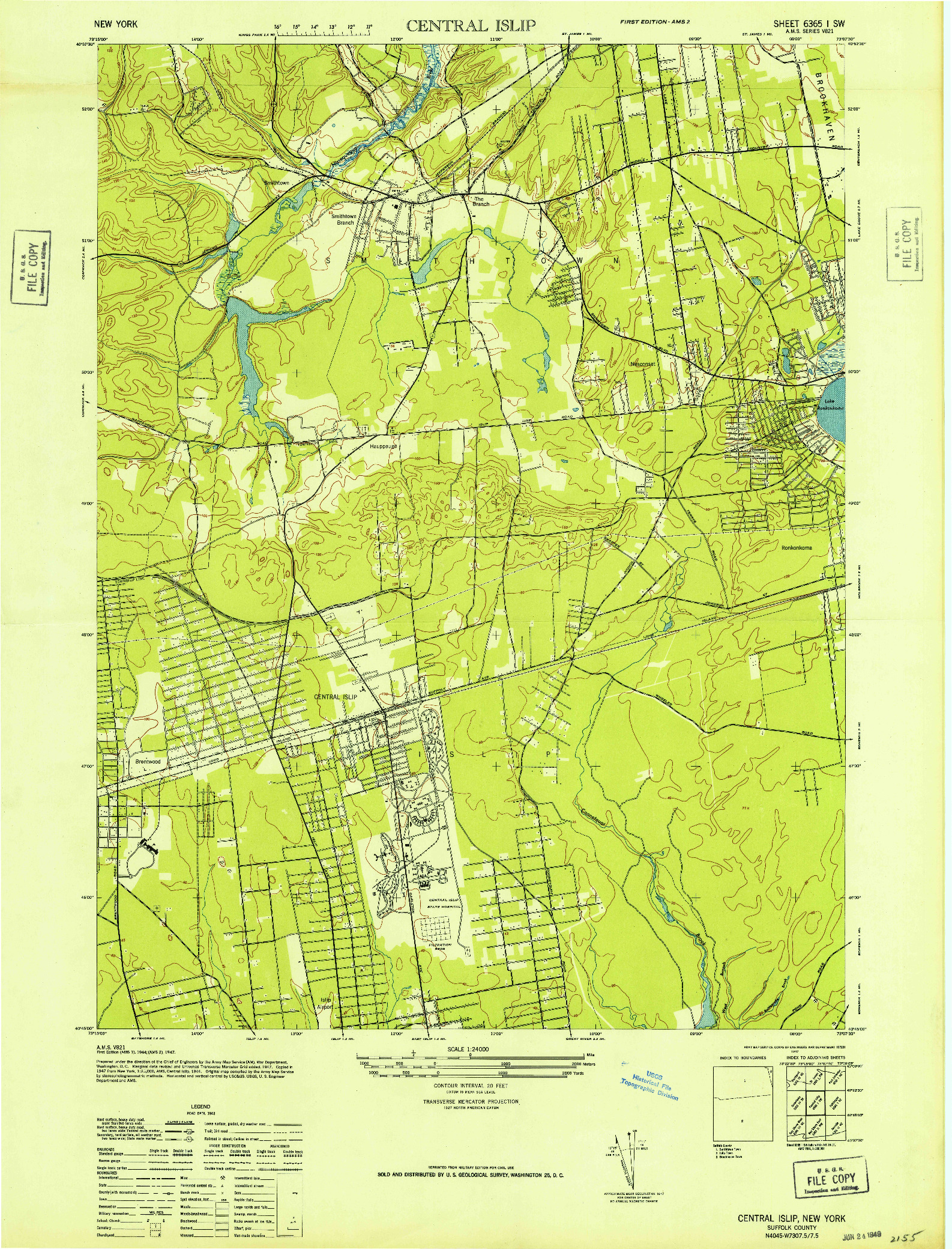 USGS 1:24000-SCALE QUADRANGLE FOR CENTRAL ISLIP, NY 1947