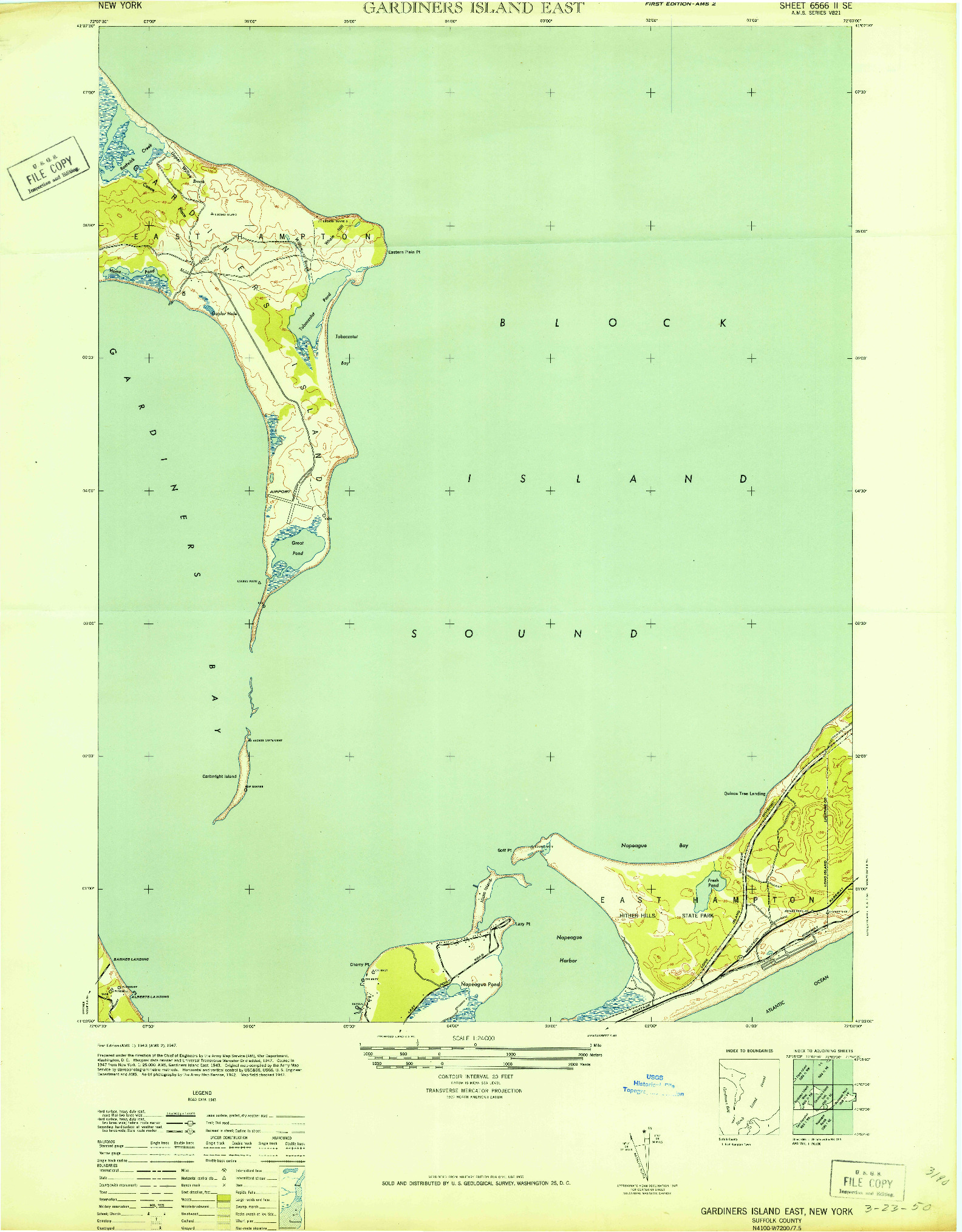 USGS 1:24000-SCALE QUADRANGLE FOR GARDINERS ISLAND EAST, NY 1943