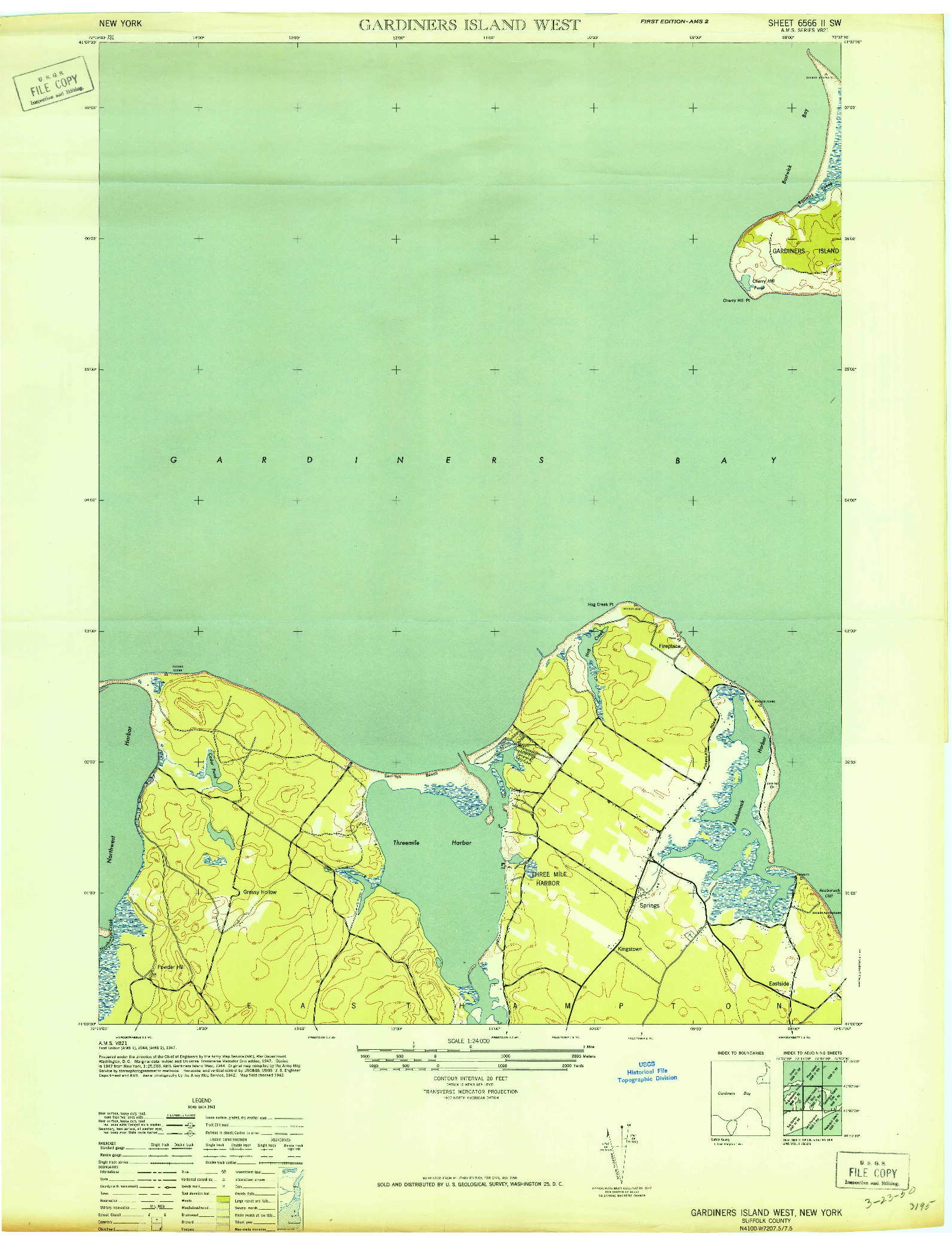 USGS 1:24000-SCALE QUADRANGLE FOR GARDINERS ISLAND WEST, NY 1944