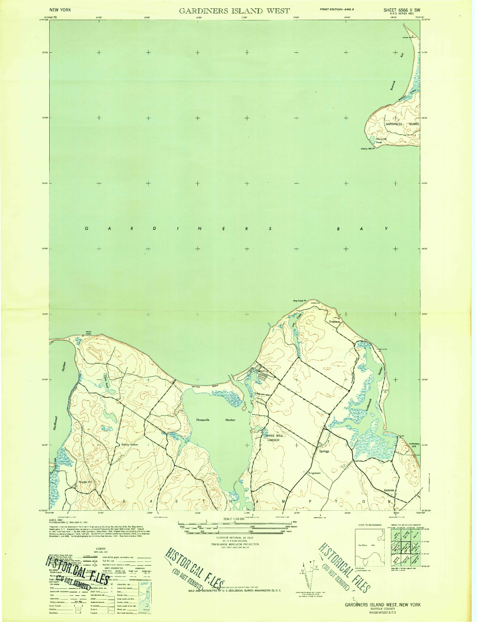 USGS 1:24000-SCALE QUADRANGLE FOR GARDINERS ISLAND WEST, NY 1944