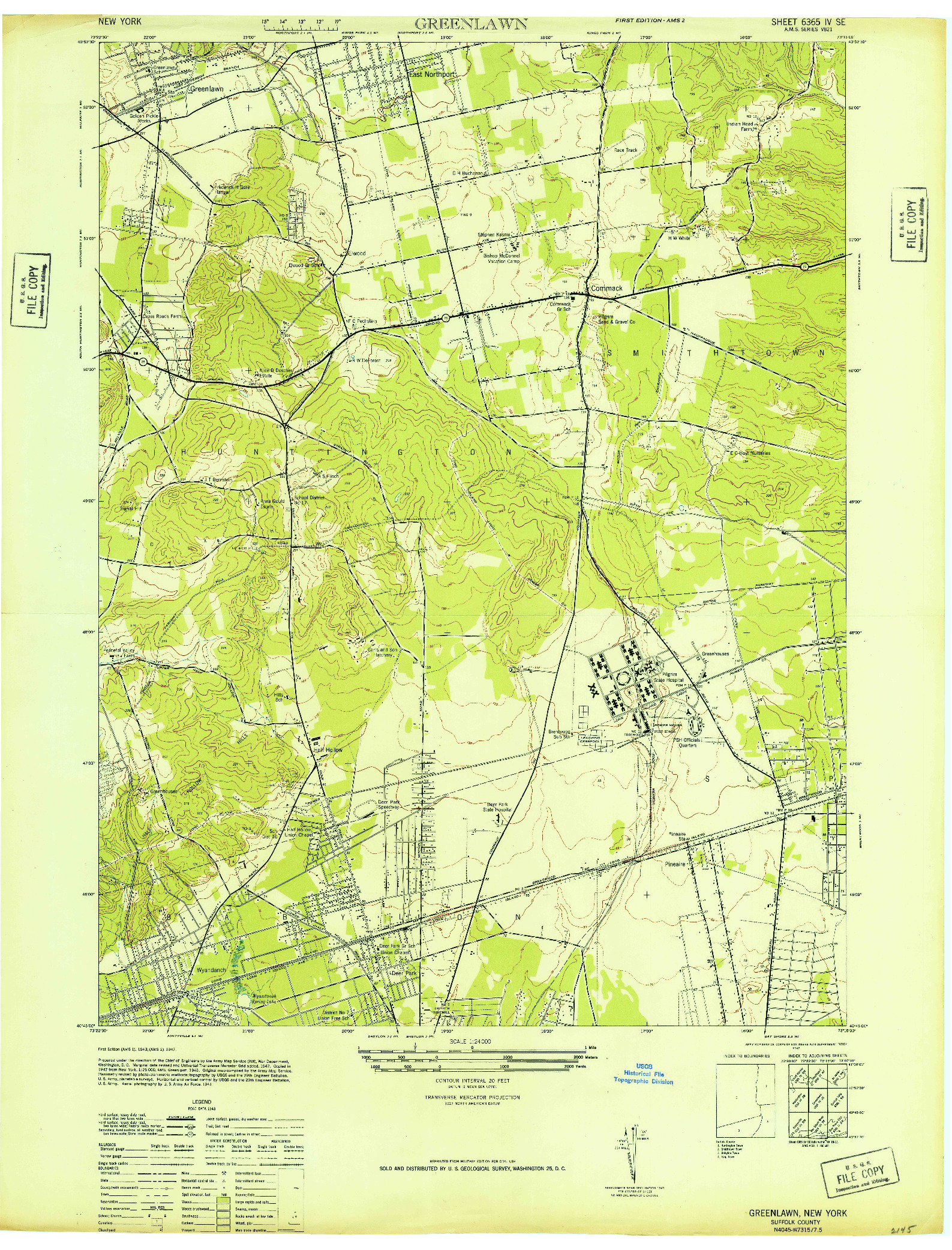 USGS 1:24000-SCALE QUADRANGLE FOR GREENLAWN, NY 1947