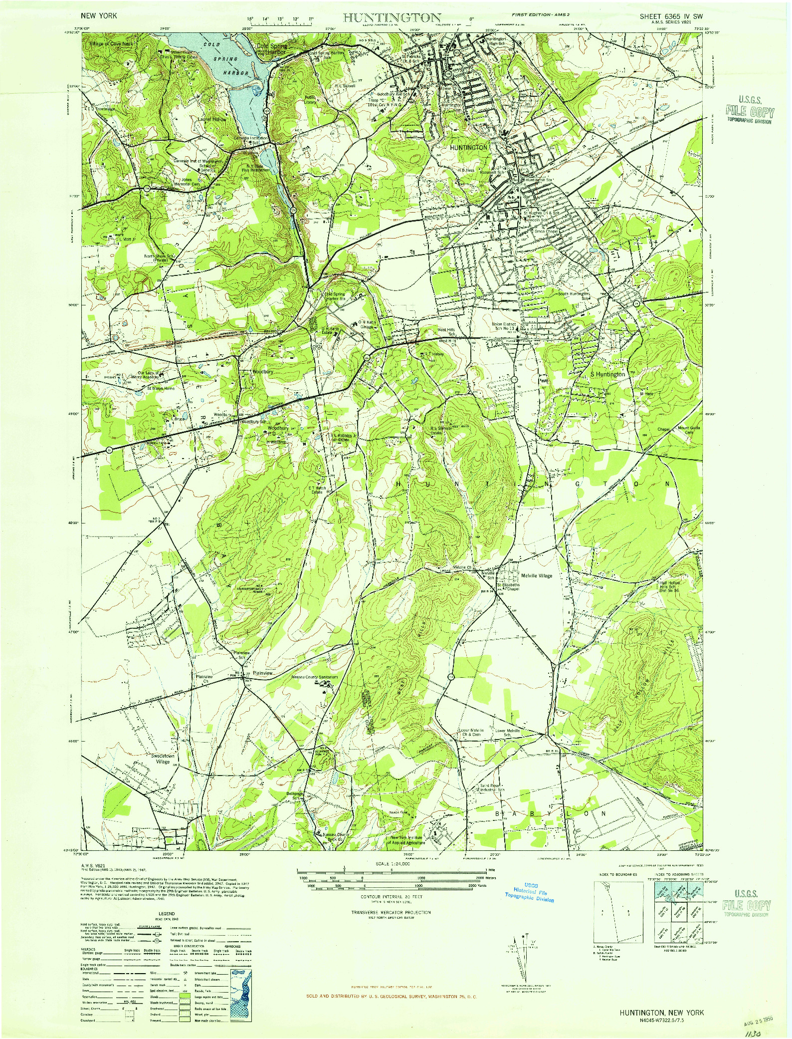 USGS 1:24000-SCALE QUADRANGLE FOR HUNTINGTON, NY 1947