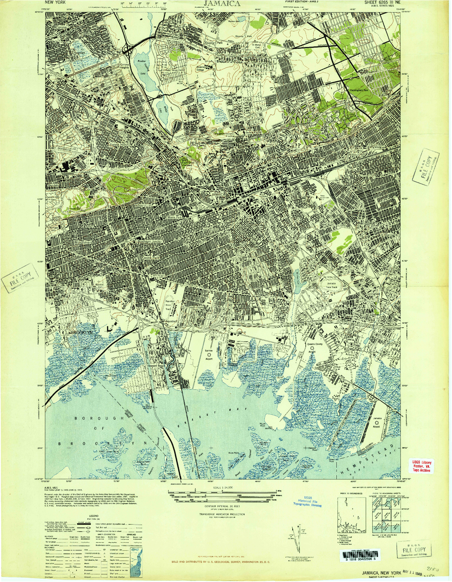 USGS 1:24000-SCALE QUADRANGLE FOR JAMAICA, NY 1947