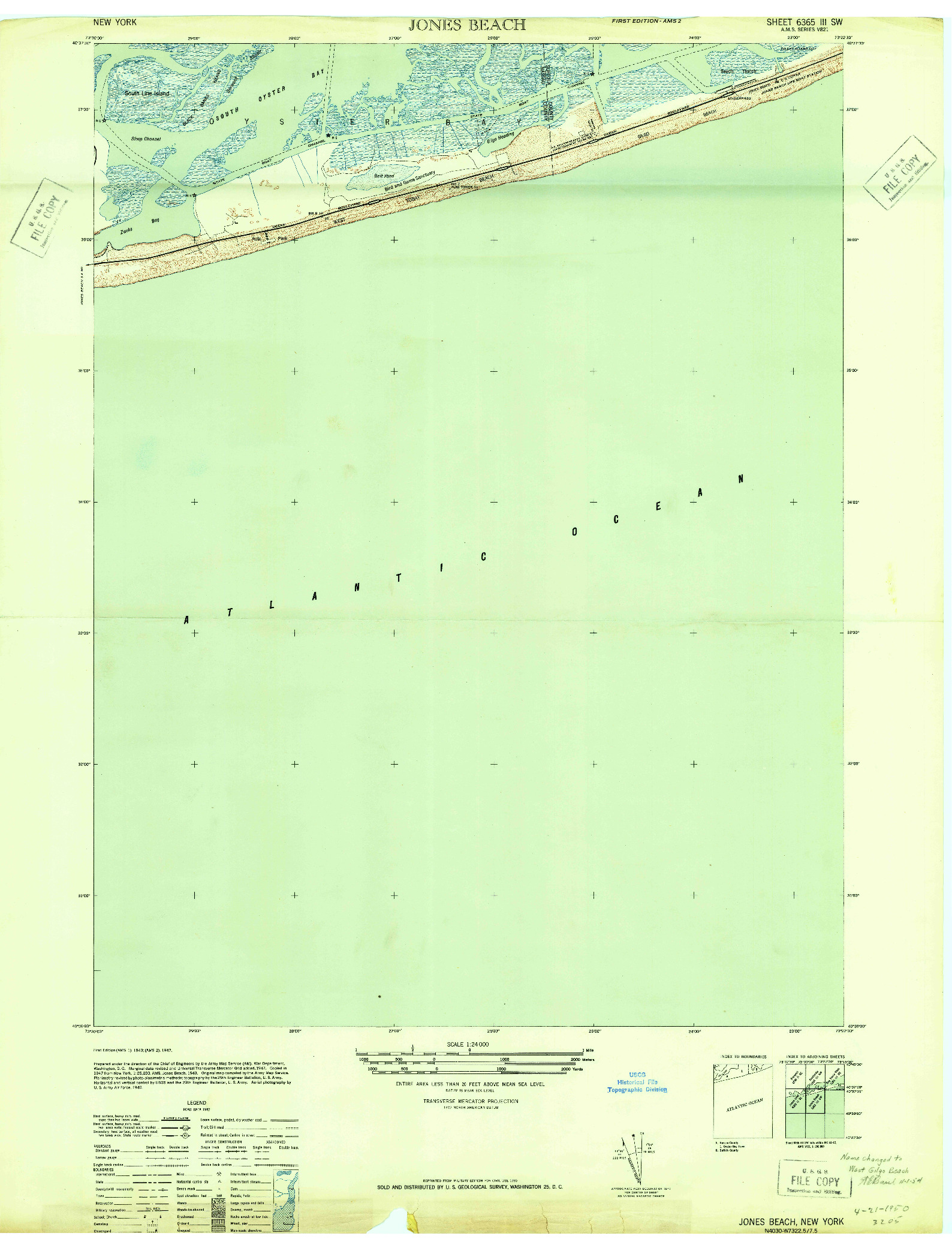 USGS 1:24000-SCALE QUADRANGLE FOR JONES BEACH, NY 1947