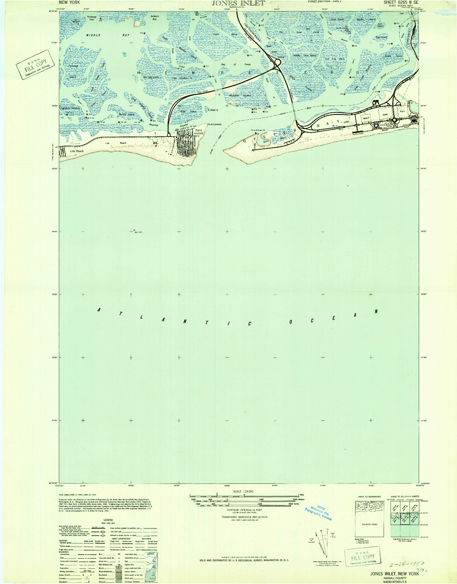 USGS 1:24000-SCALE QUADRANGLE FOR JONES INLET, NY 1947
