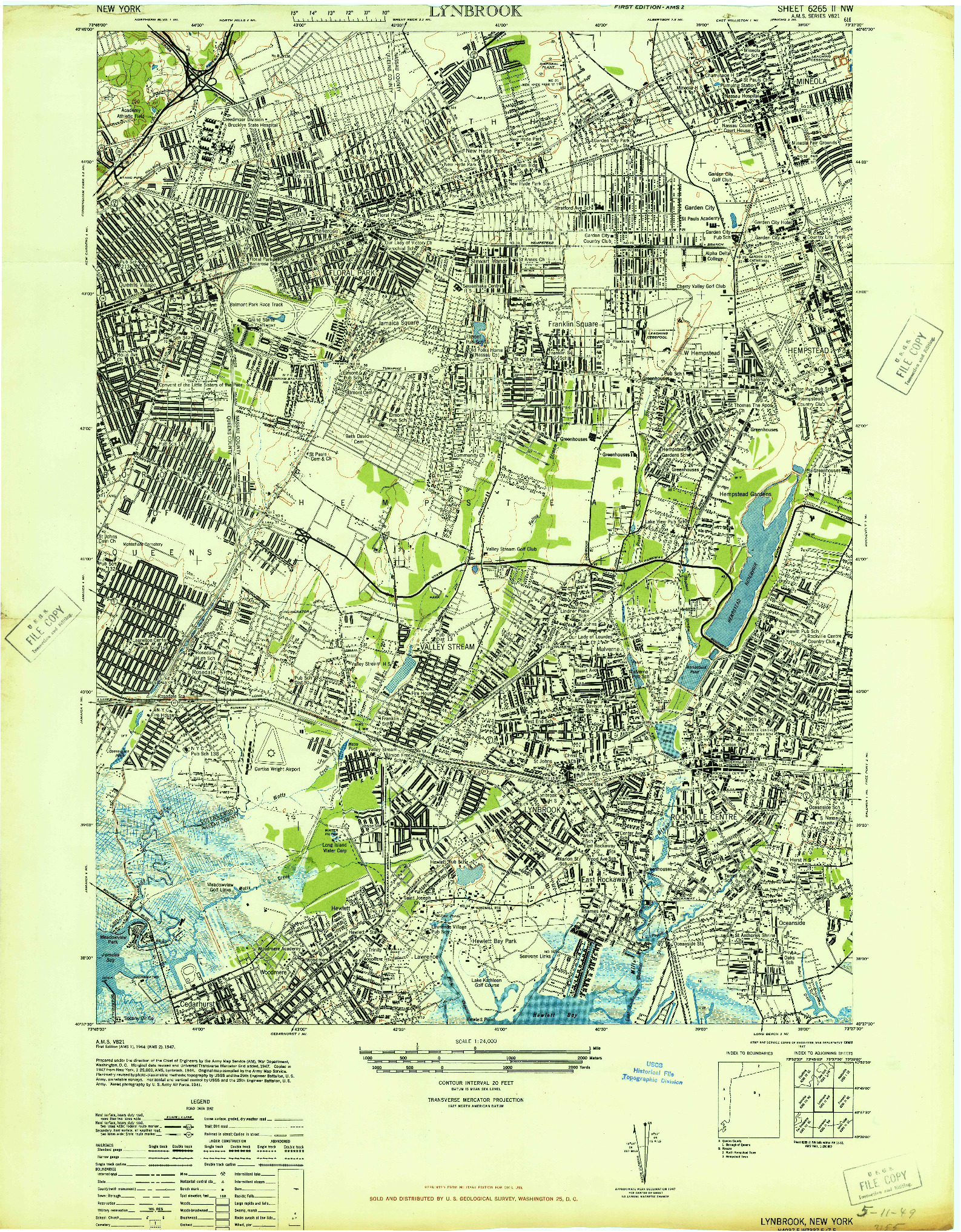 USGS 1:24000-SCALE QUADRANGLE FOR LYNBROOK, NY 1947