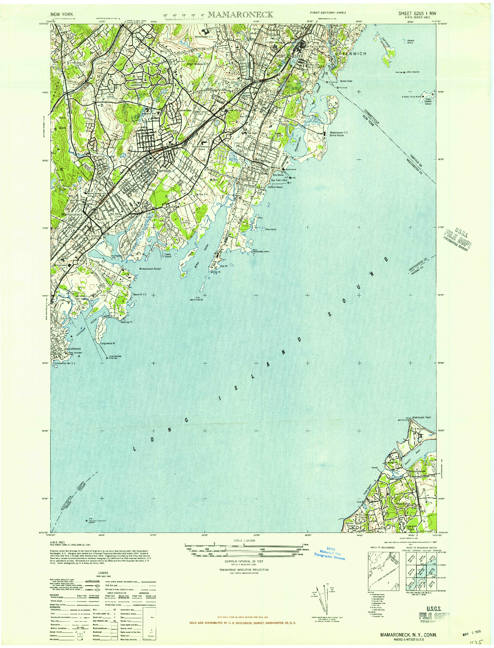 USGS 1:24000-SCALE QUADRANGLE FOR MAMARONECK, NY 1947