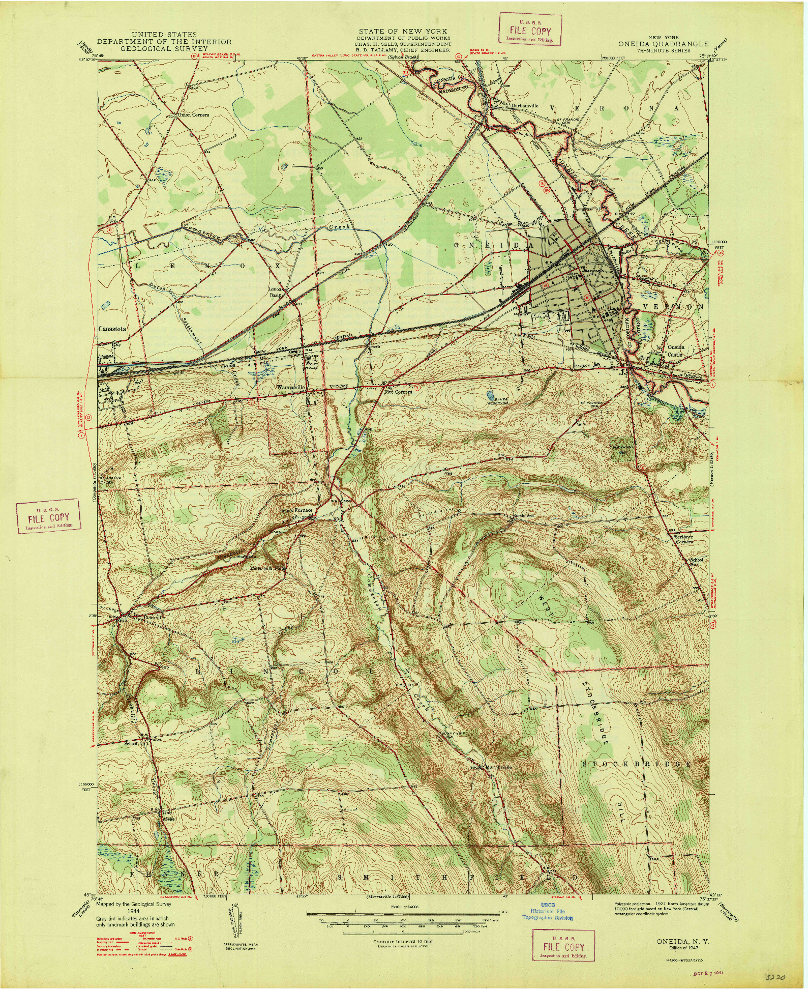 USGS 1:24000-SCALE QUADRANGLE FOR ONEIDA, NY 1947