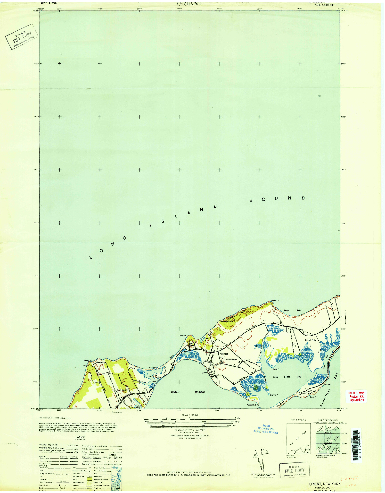 USGS 1:24000-SCALE QUADRANGLE FOR ORIENT, NY 1947