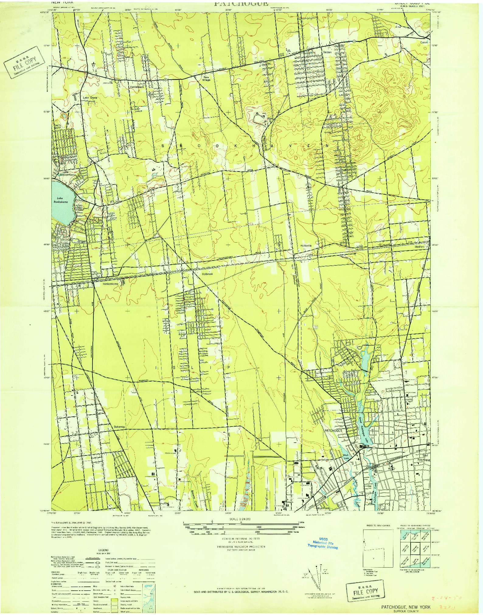 USGS 1:24000-SCALE QUADRANGLE FOR PATCHOGUE, NY 1947