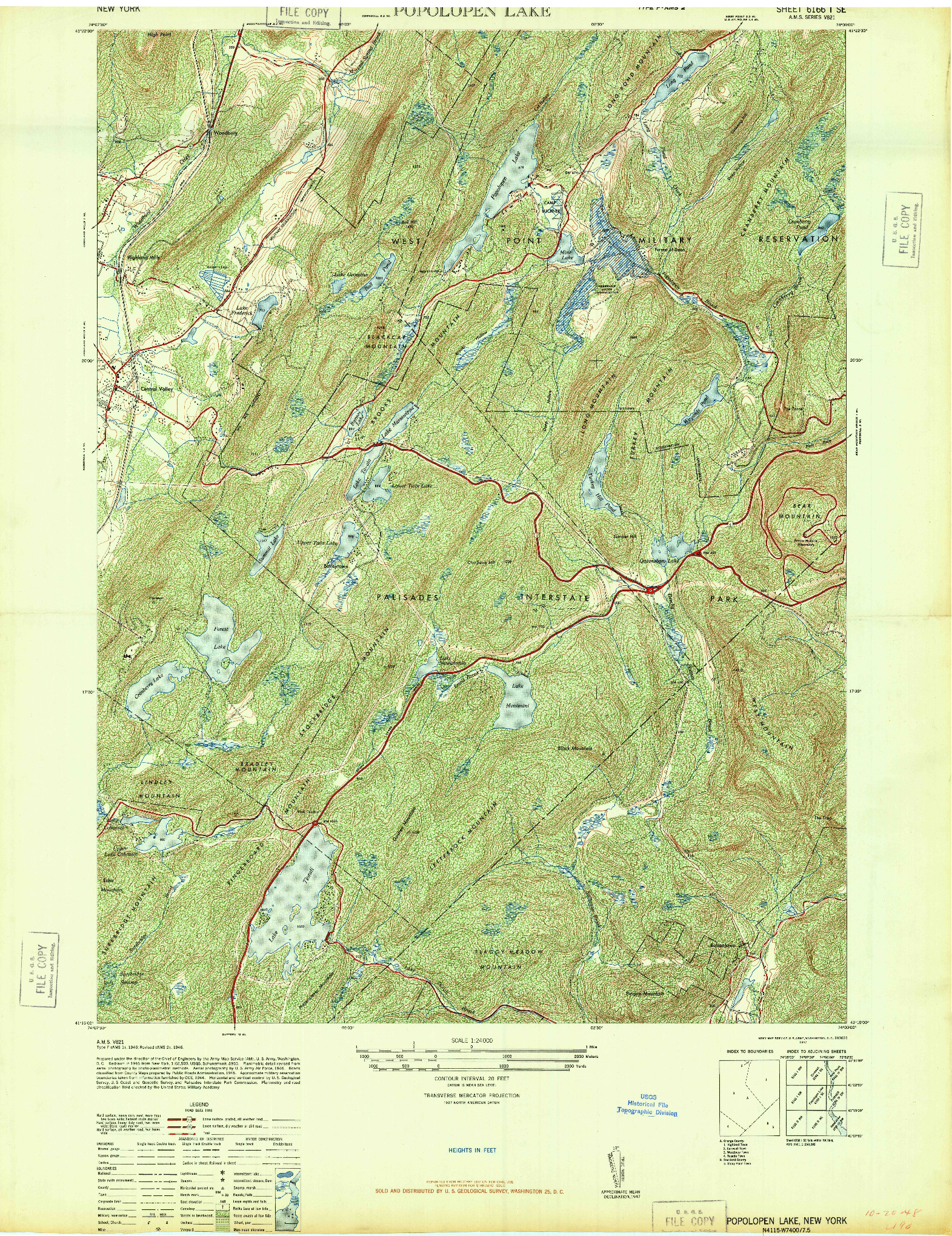 USGS 1:24000-SCALE QUADRANGLE FOR POPOLOPEN LAKE, NY 1946