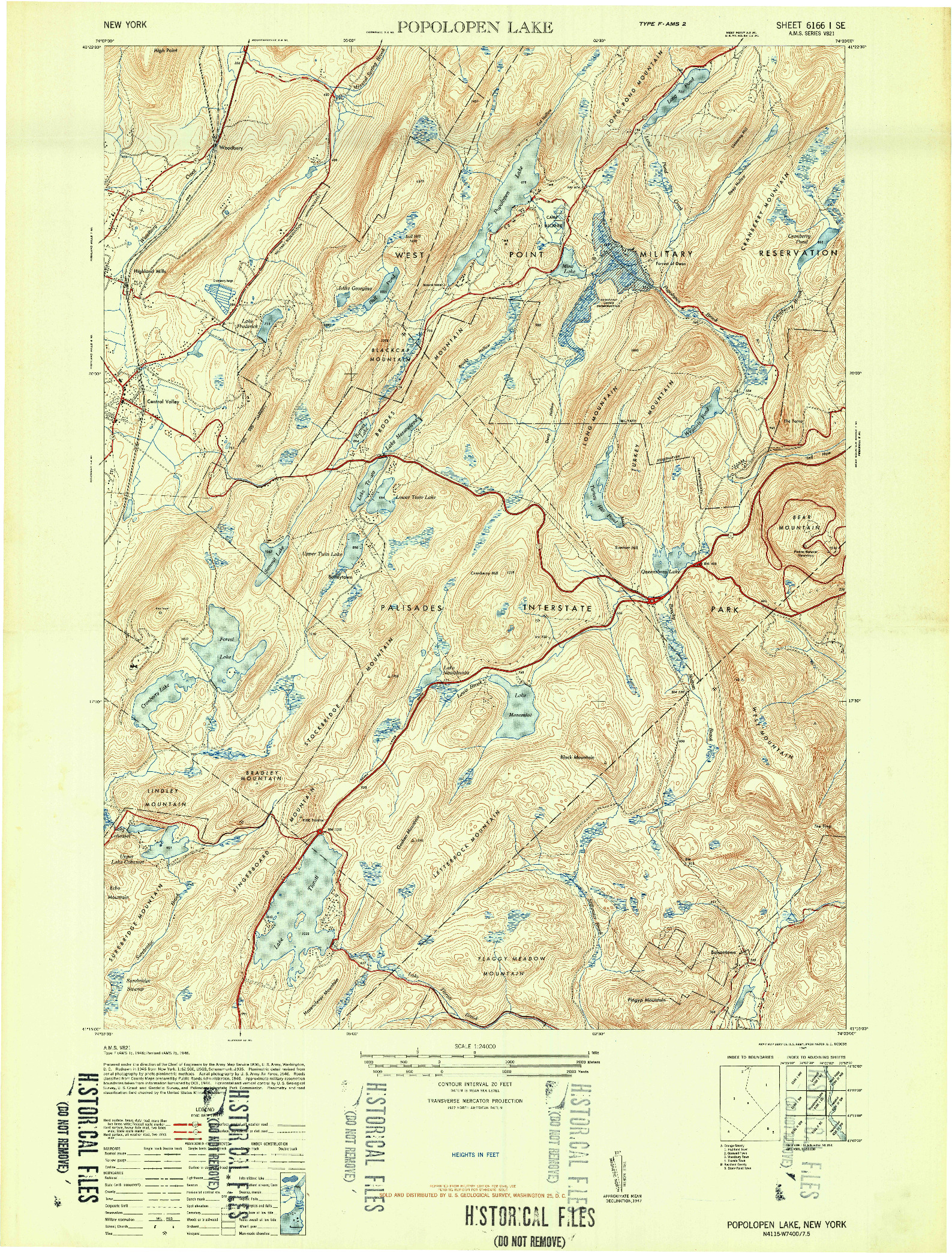 USGS 1:24000-SCALE QUADRANGLE FOR POPOLOPEN LAKE, NY 1947