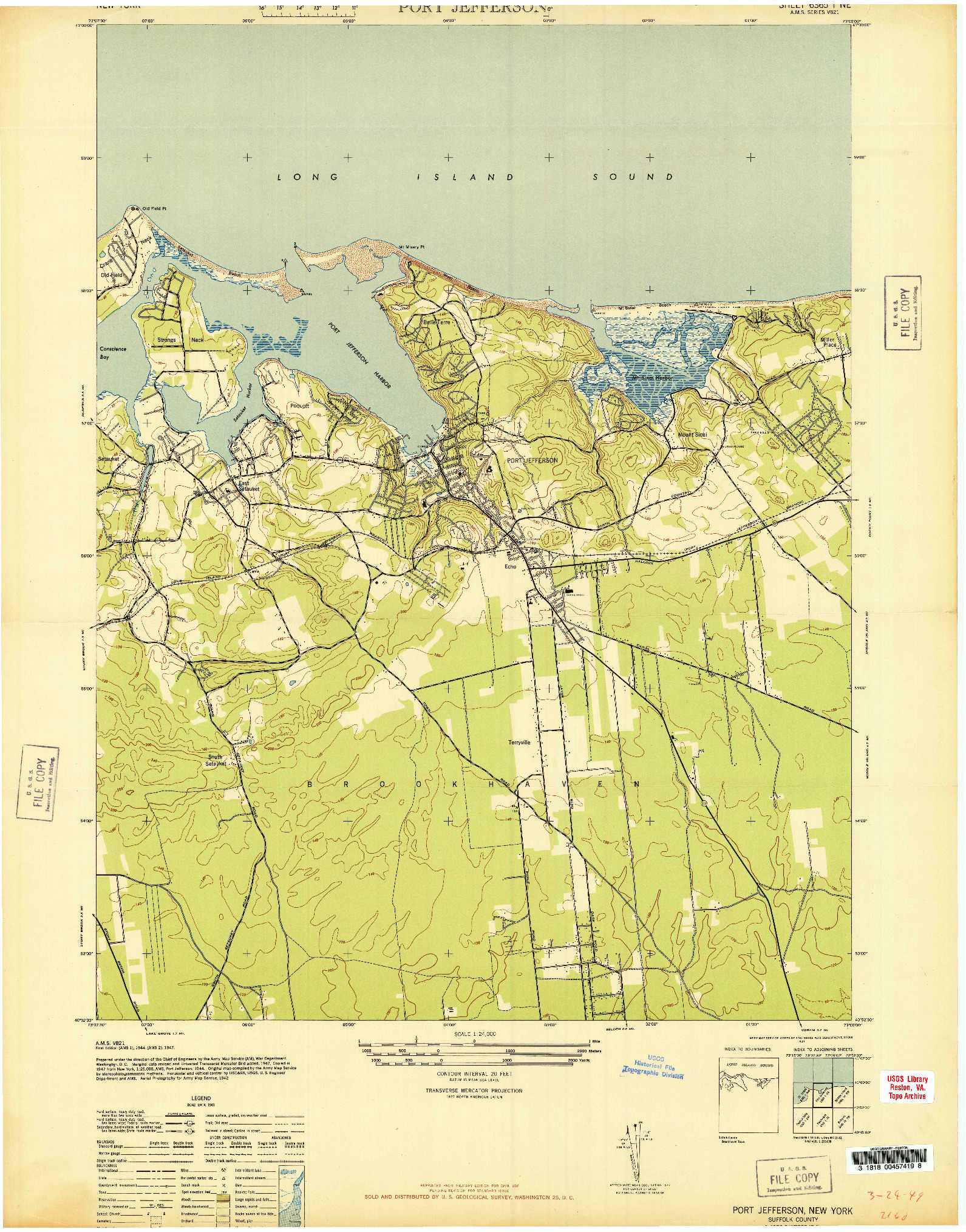 USGS 1:24000-SCALE QUADRANGLE FOR PORT JEFFERSON, NY 1947