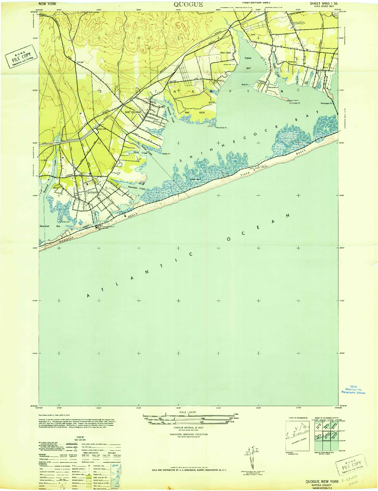 USGS 1:24000-SCALE QUADRANGLE FOR QUOGUE, NY 1947
