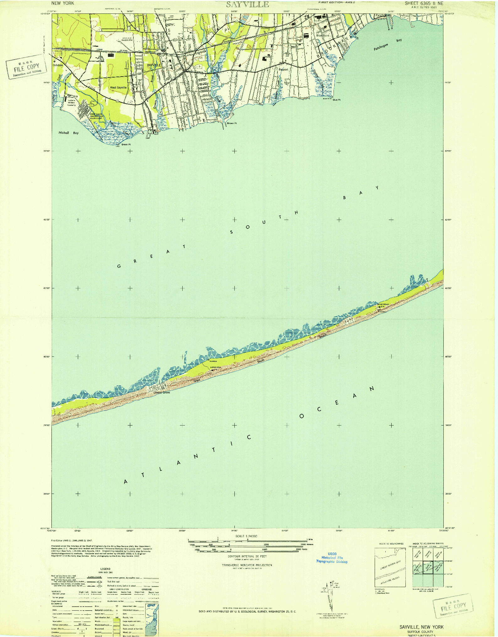 USGS 1:24000-SCALE QUADRANGLE FOR SAYVILLE, NY 1947