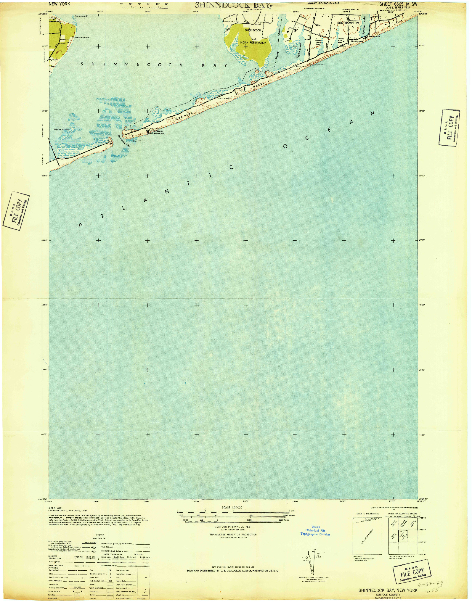 USGS 1:24000-SCALE QUADRANGLE FOR SHINNECOCK BAY, NY 1947