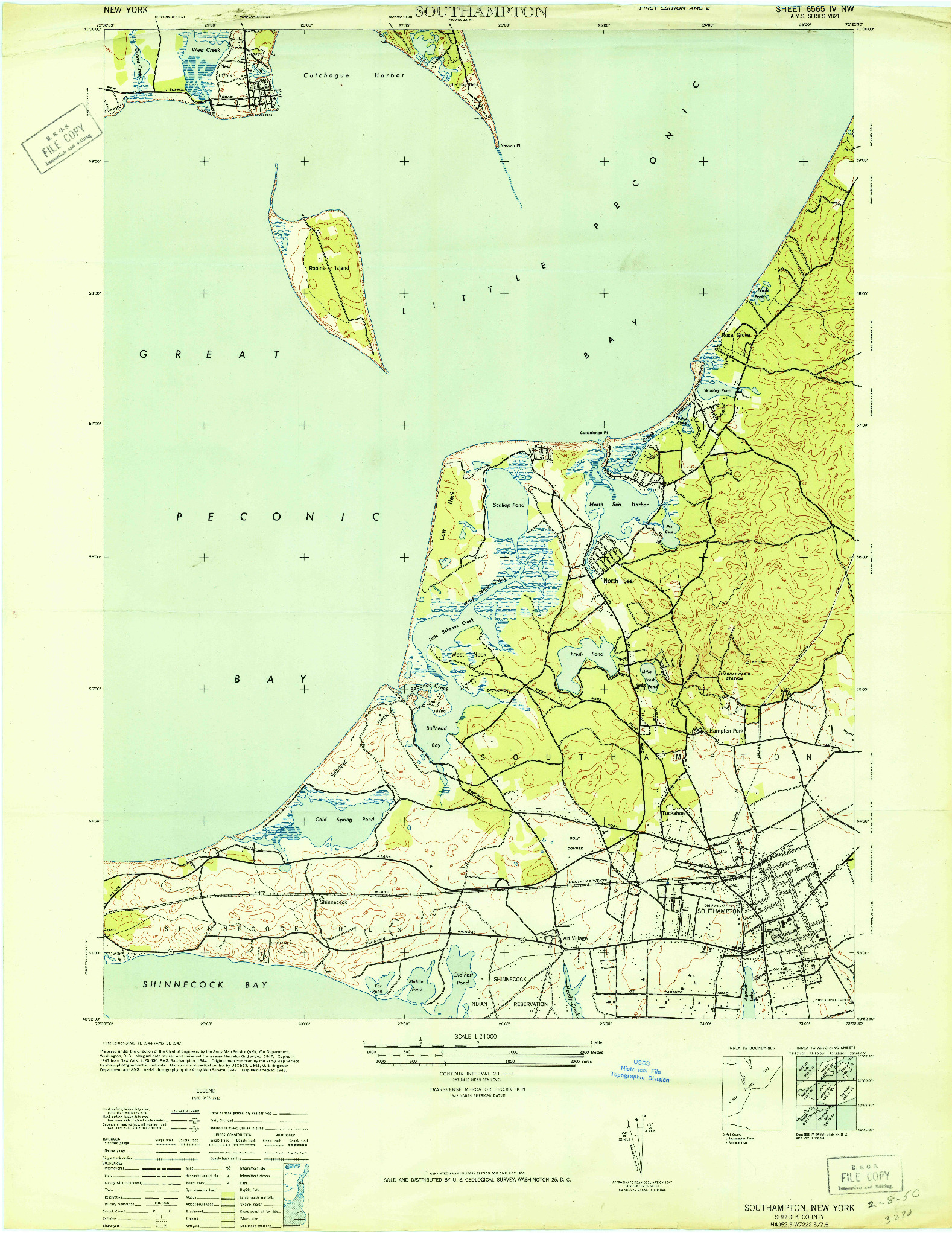 USGS 1:24000-SCALE QUADRANGLE FOR SOUTHAMPTON, NY 1947
