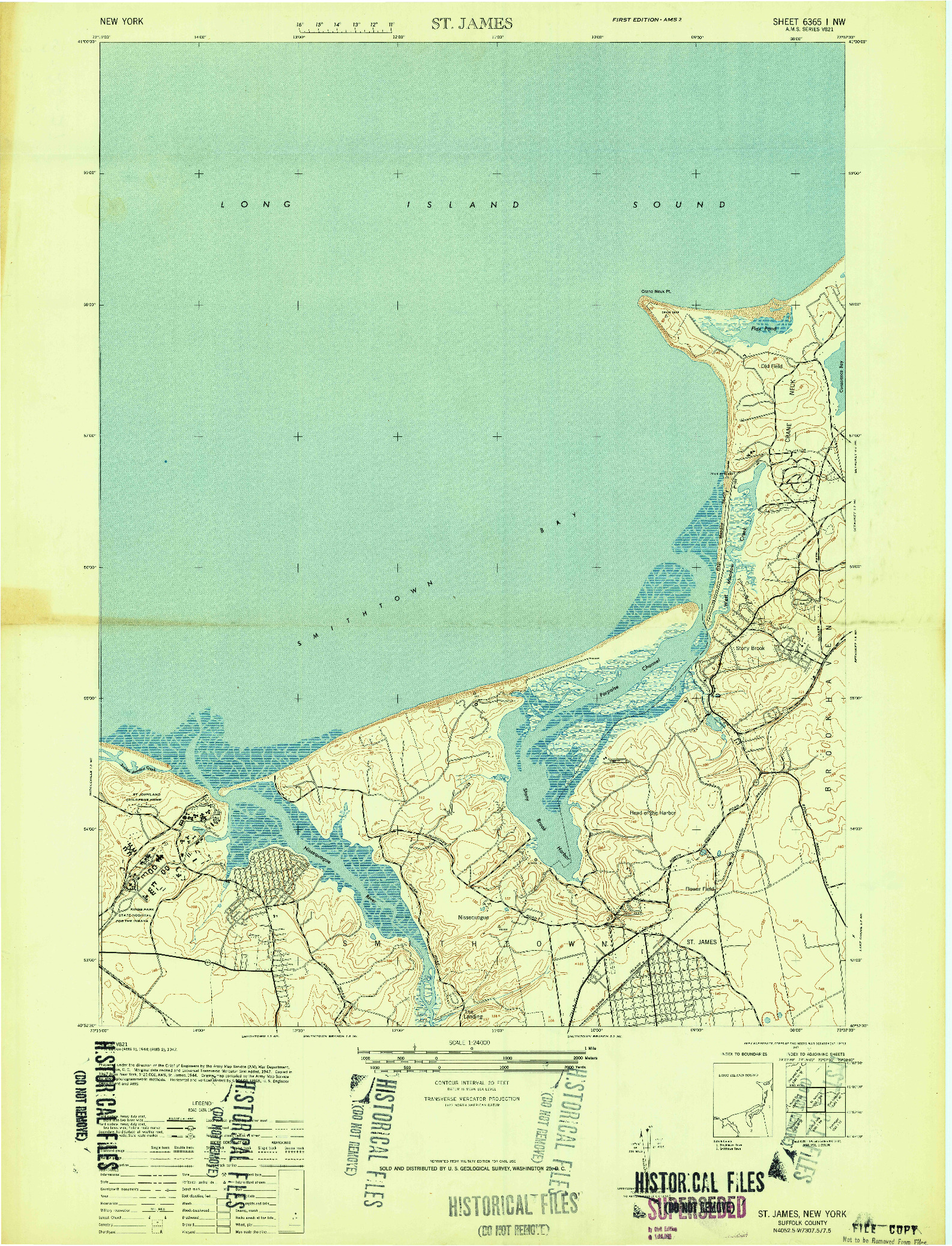 USGS 1:24000-SCALE QUADRANGLE FOR ST JAMES, NY 1947