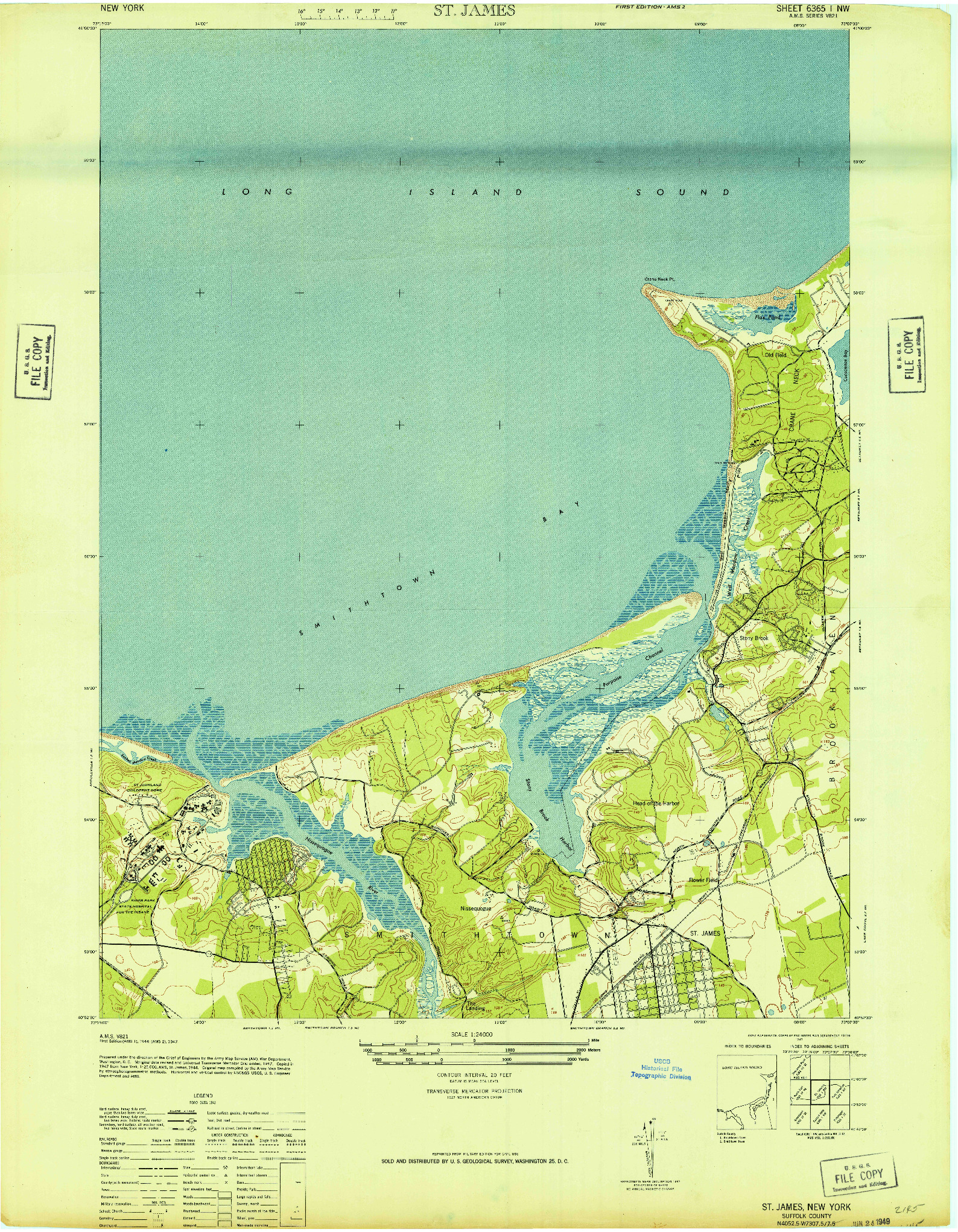 USGS 1:24000-SCALE QUADRANGLE FOR ST JAMES, NY 1947
