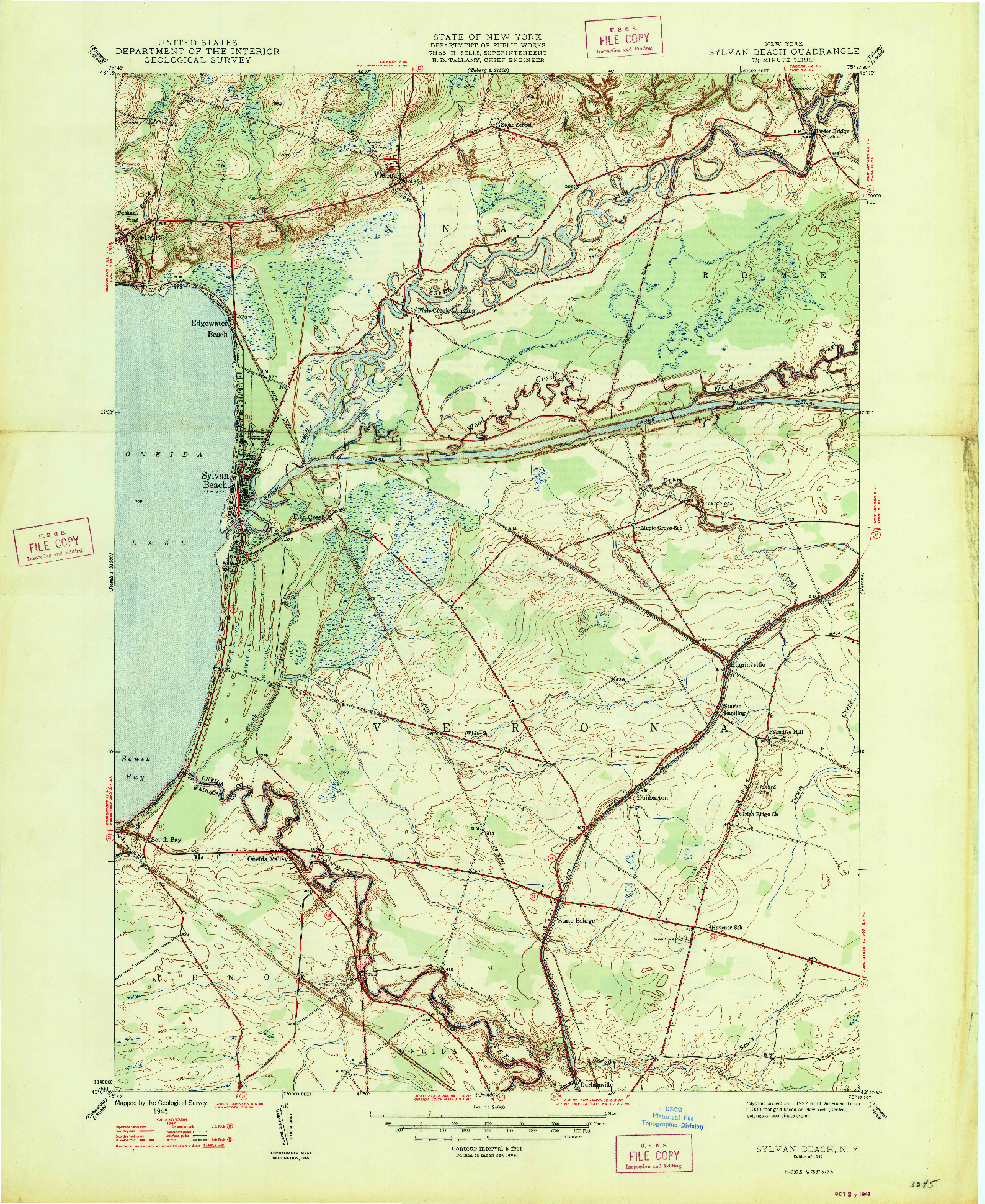 USGS 1:24000-SCALE QUADRANGLE FOR SYLVAN BEACH, NY 1947