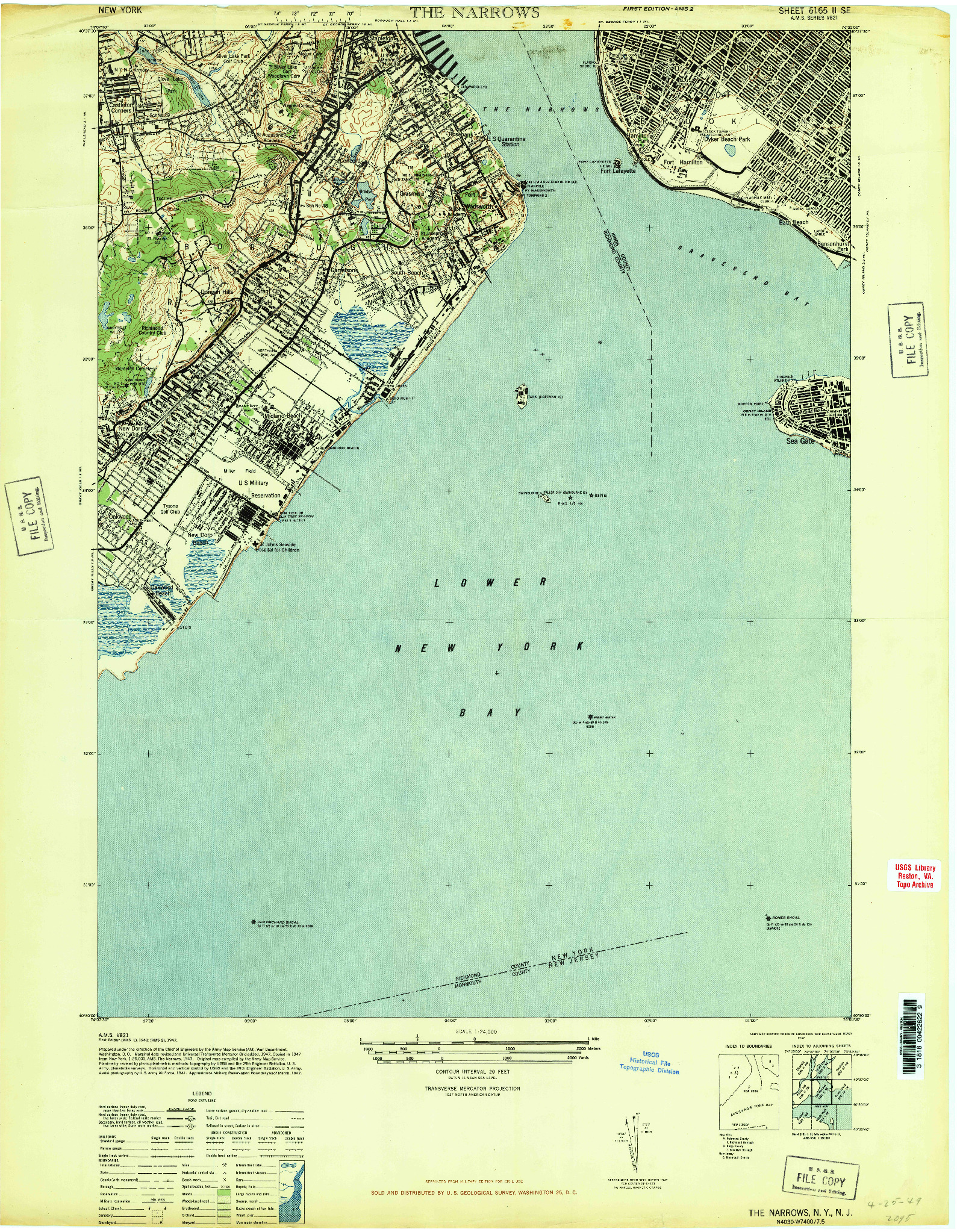 USGS 1:24000-SCALE QUADRANGLE FOR THE NARROWS, NY 1947