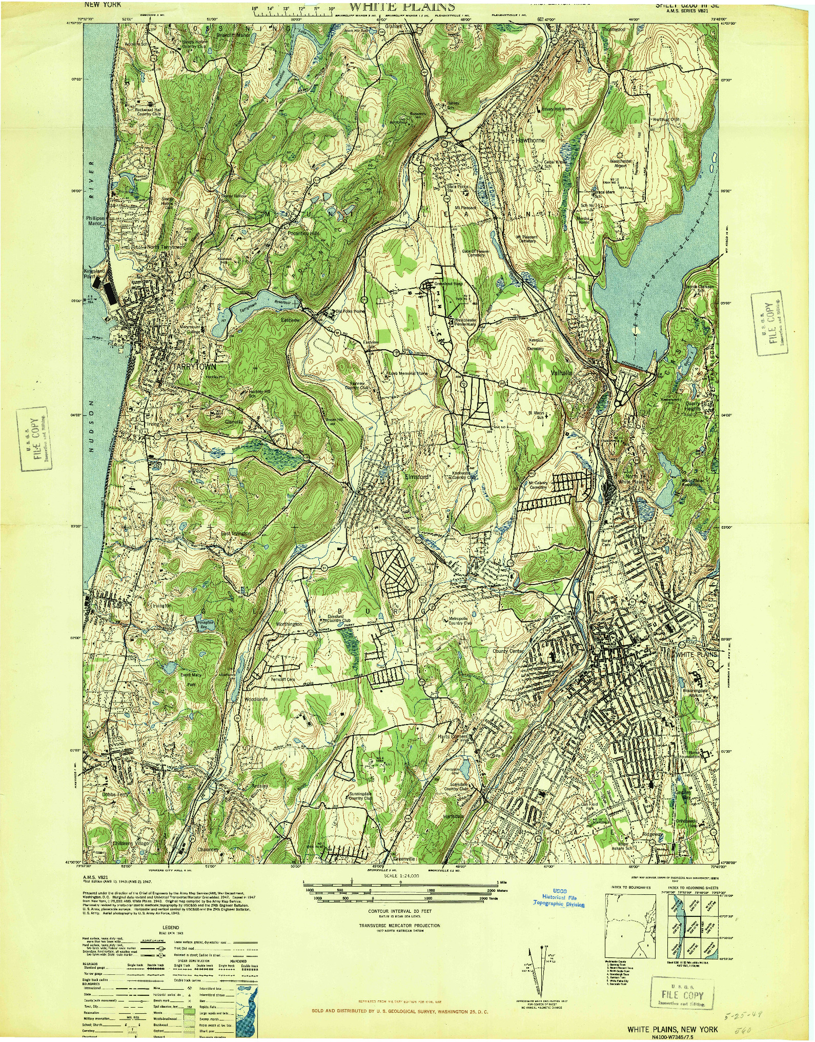 USGS 1:24000-SCALE QUADRANGLE FOR WHITE PLAINS, NY 1947