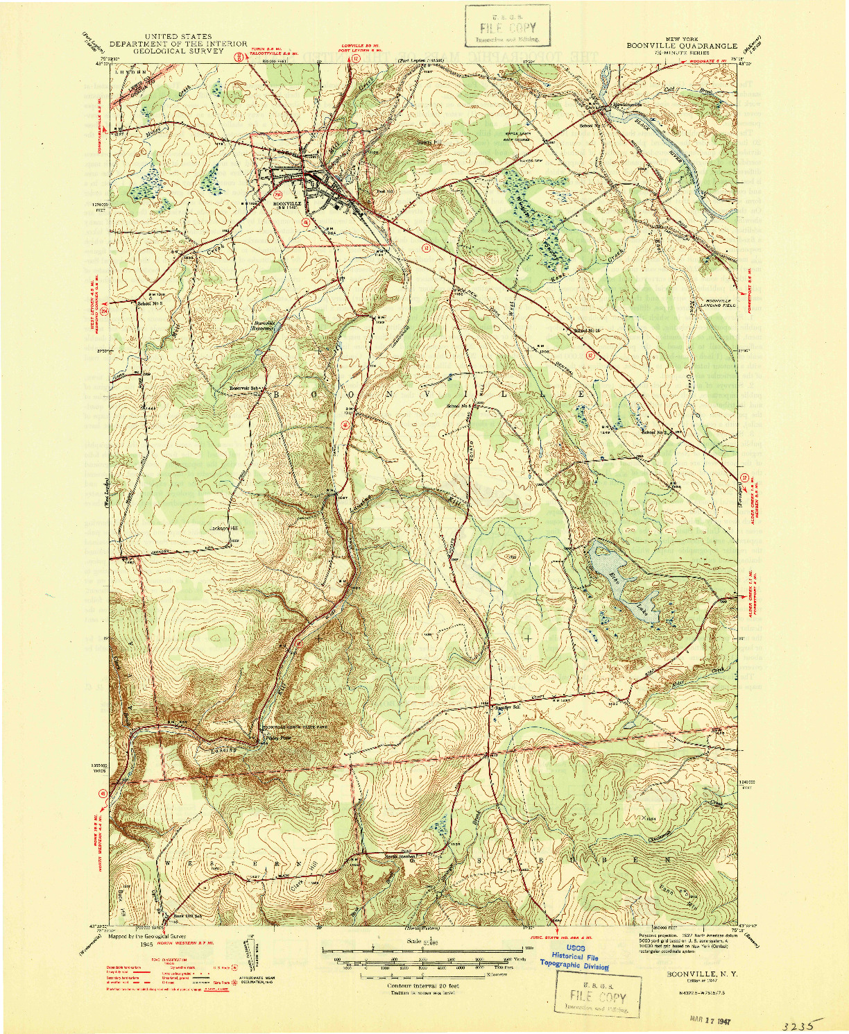 USGS 1:31680-SCALE QUADRANGLE FOR BOONVILLE, NY 1947
