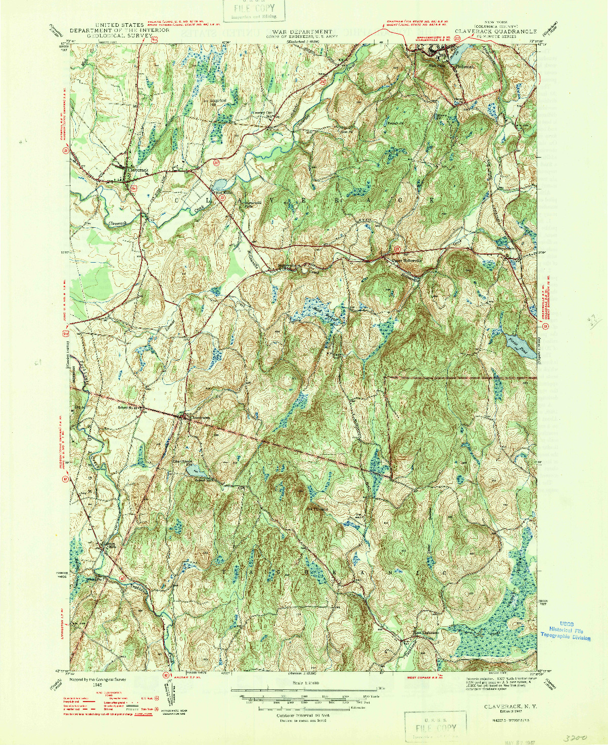 USGS 1:31680-SCALE QUADRANGLE FOR CLAVERACK, NY 1947