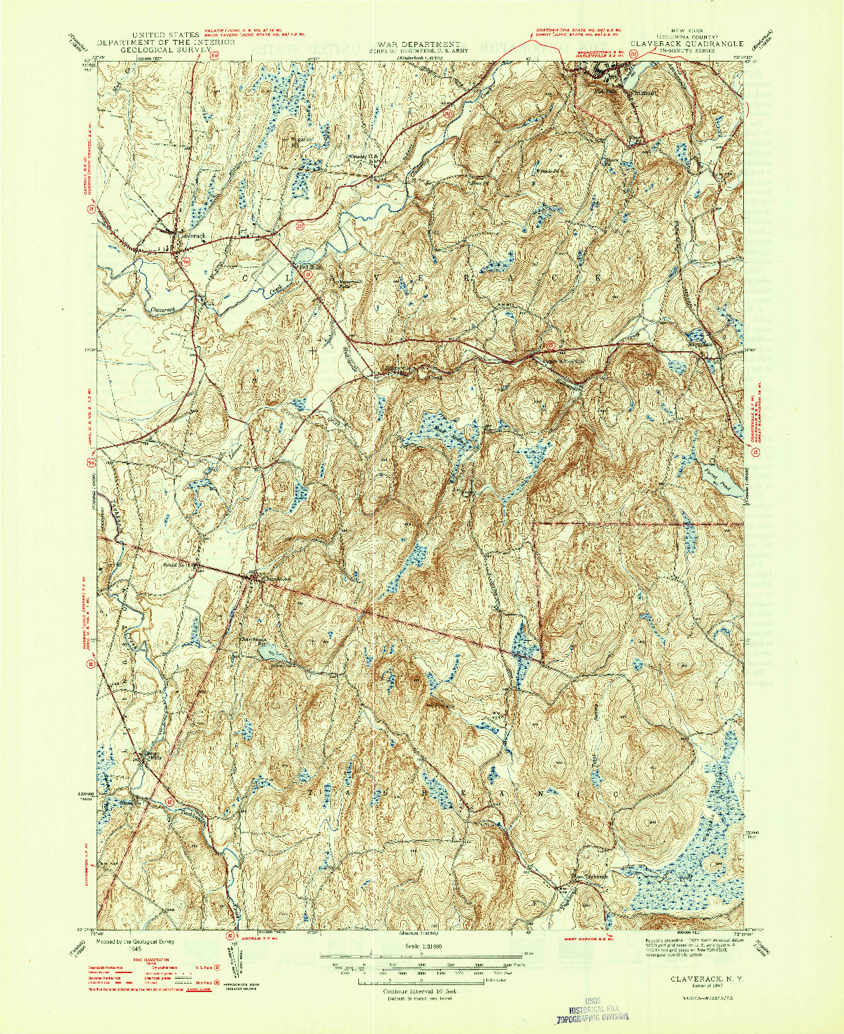 USGS 1:31680-SCALE QUADRANGLE FOR CLAVERACK, NY 1947